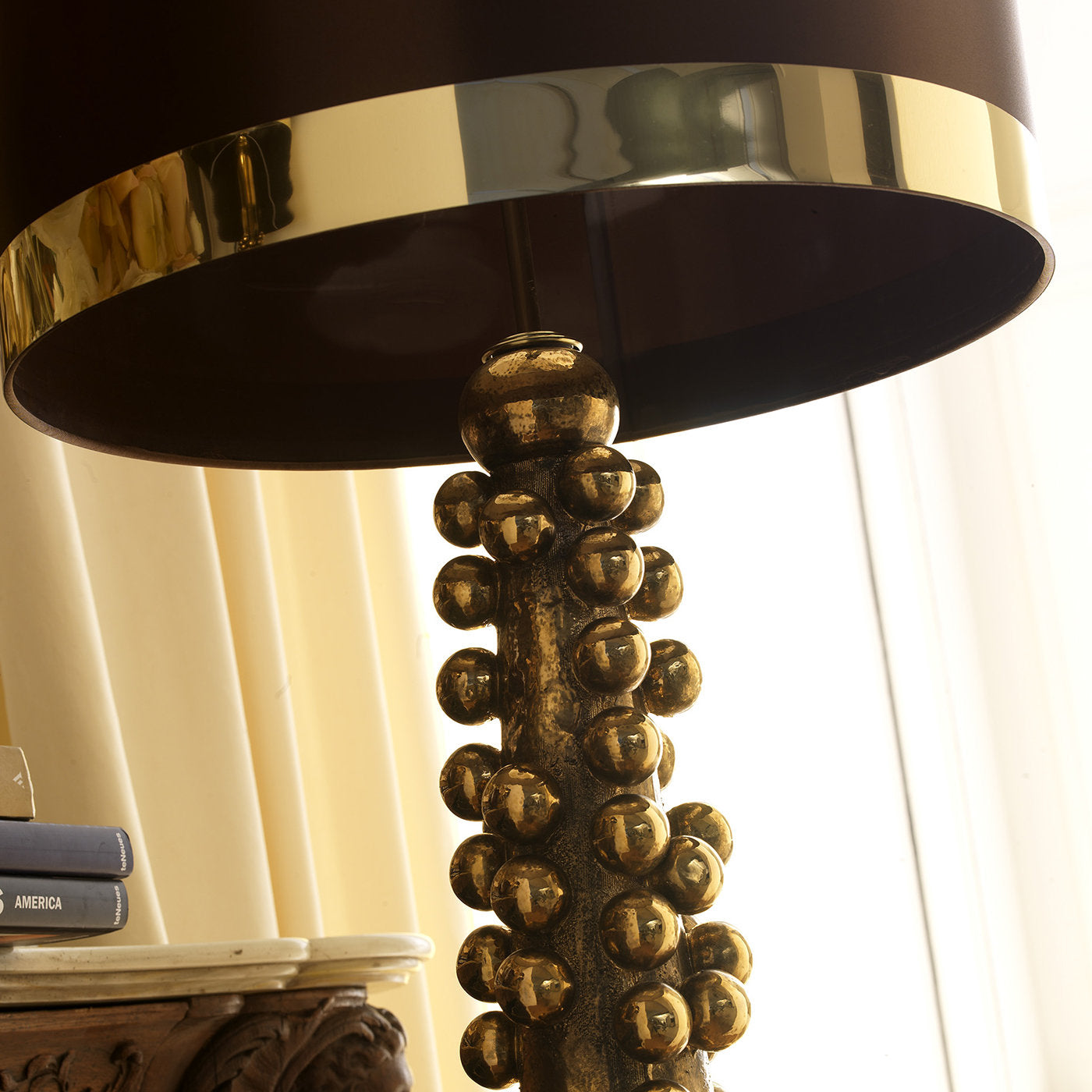 CL1852 Gold Plated and Brown Silk Lamp - Alternative view 1