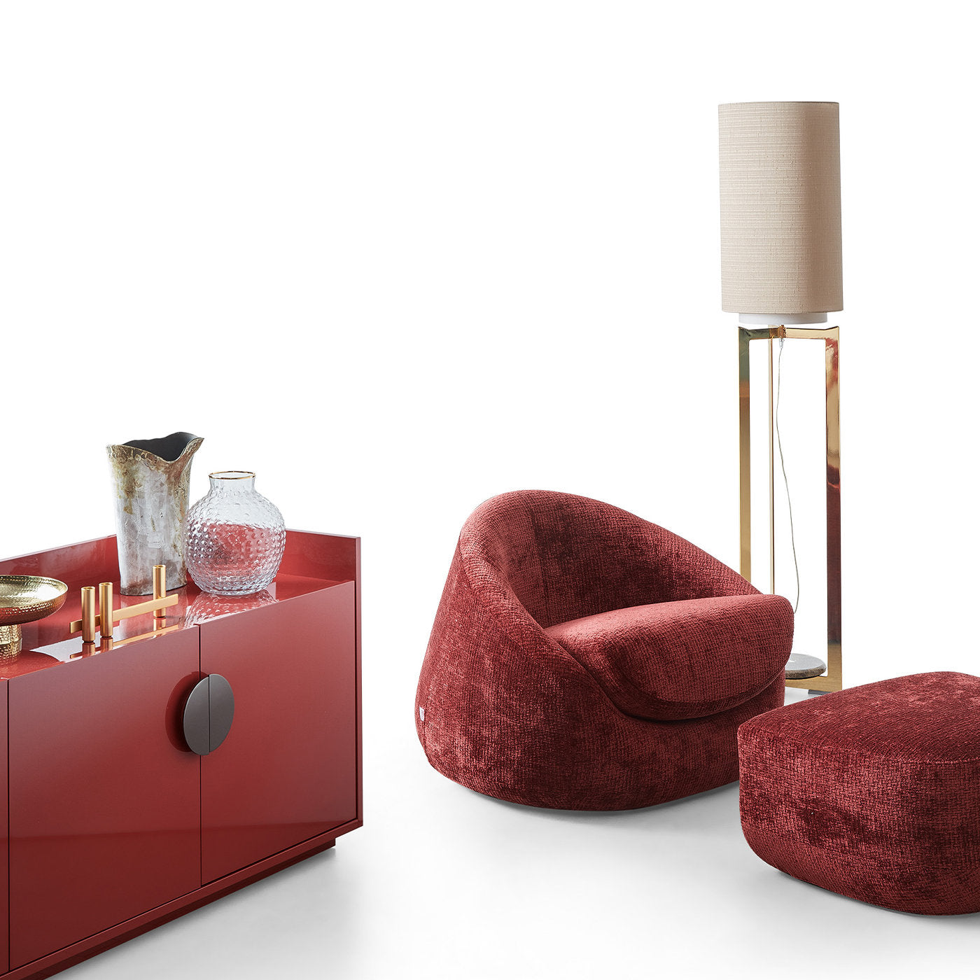 Cuccia Red Armchair and Ottoman by Dema Design - Alternative view 1