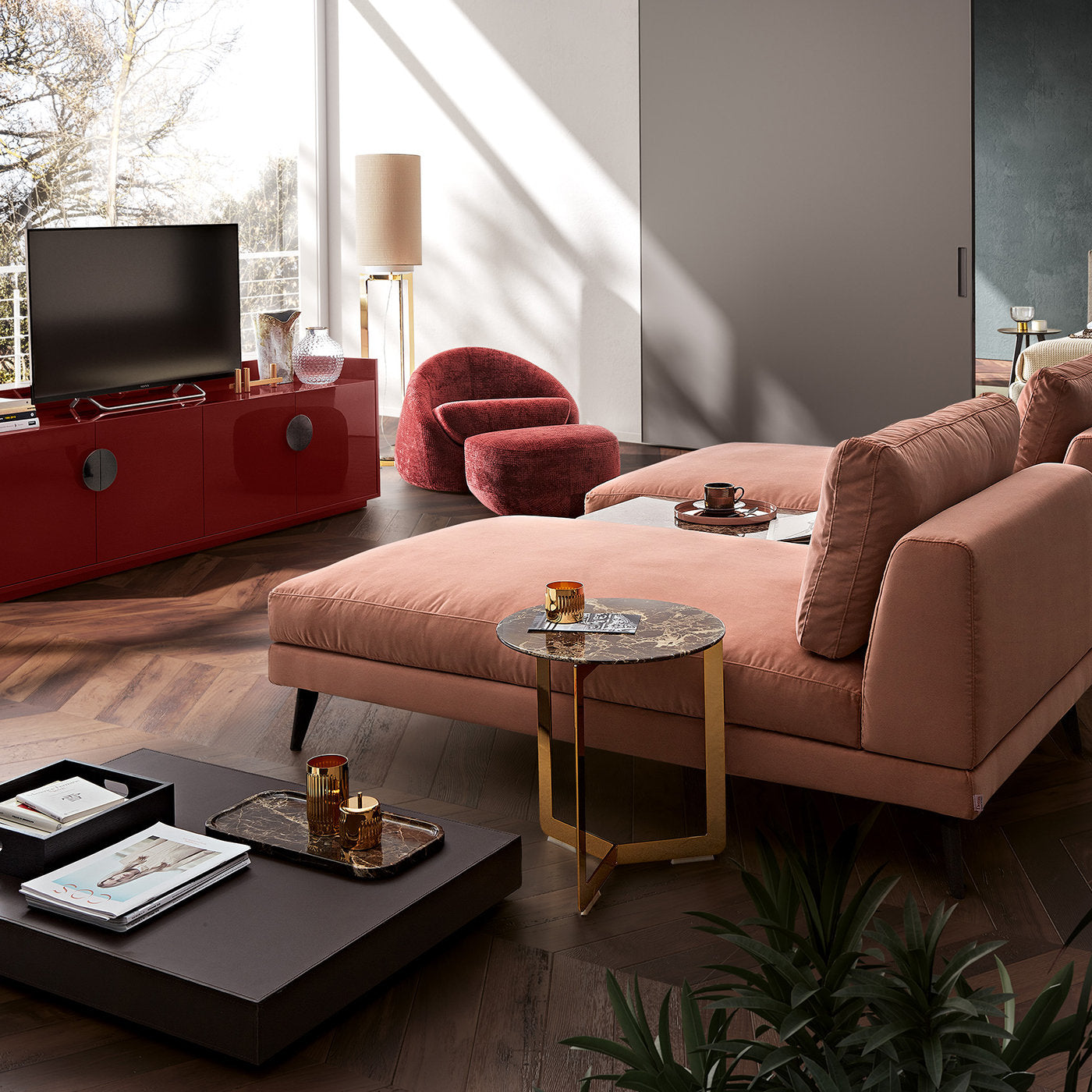 Cuccia Red Armchair and Ottoman by Dema Design - Alternative view 2