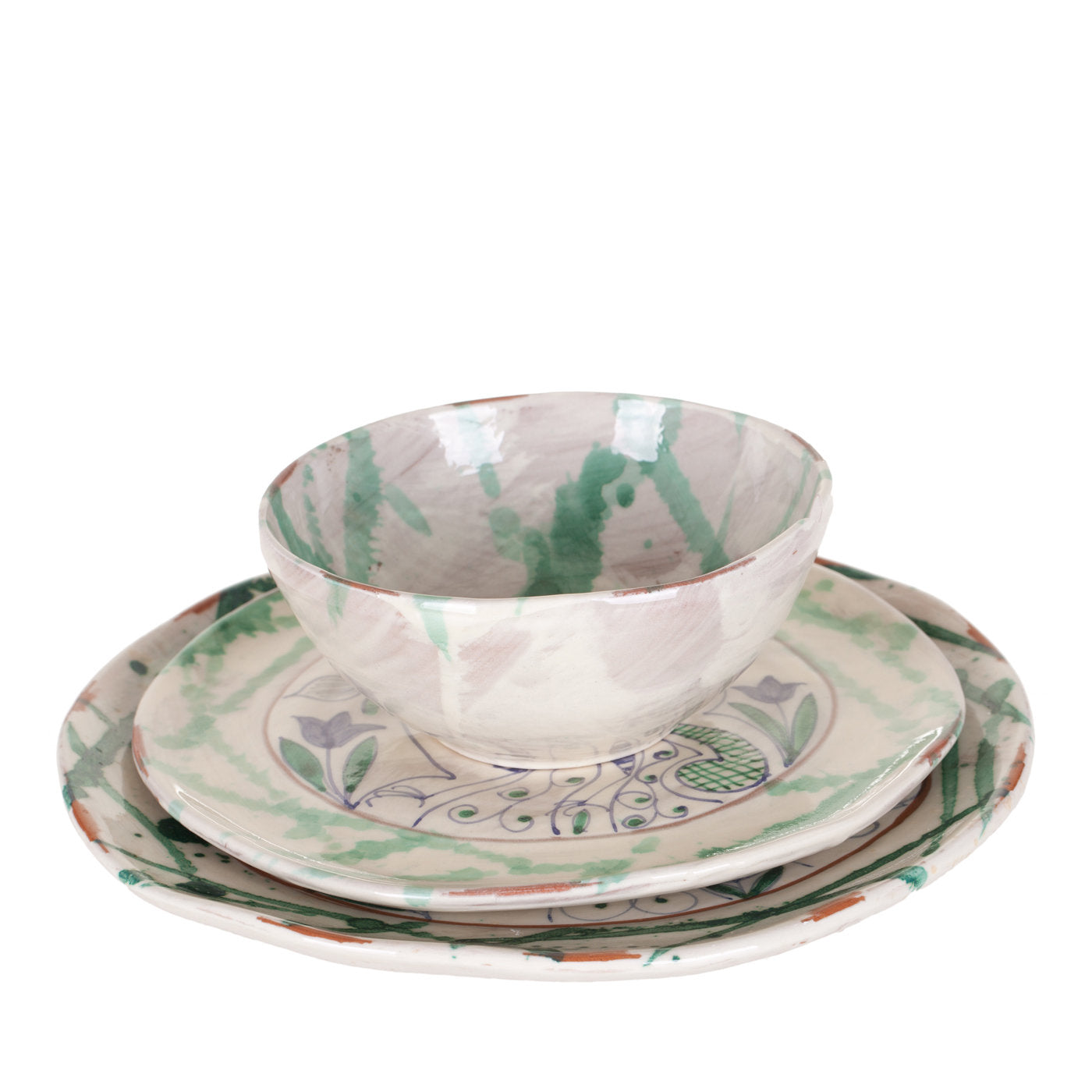 Set of 3 Pavone Ceramic Plates for Four - Main view