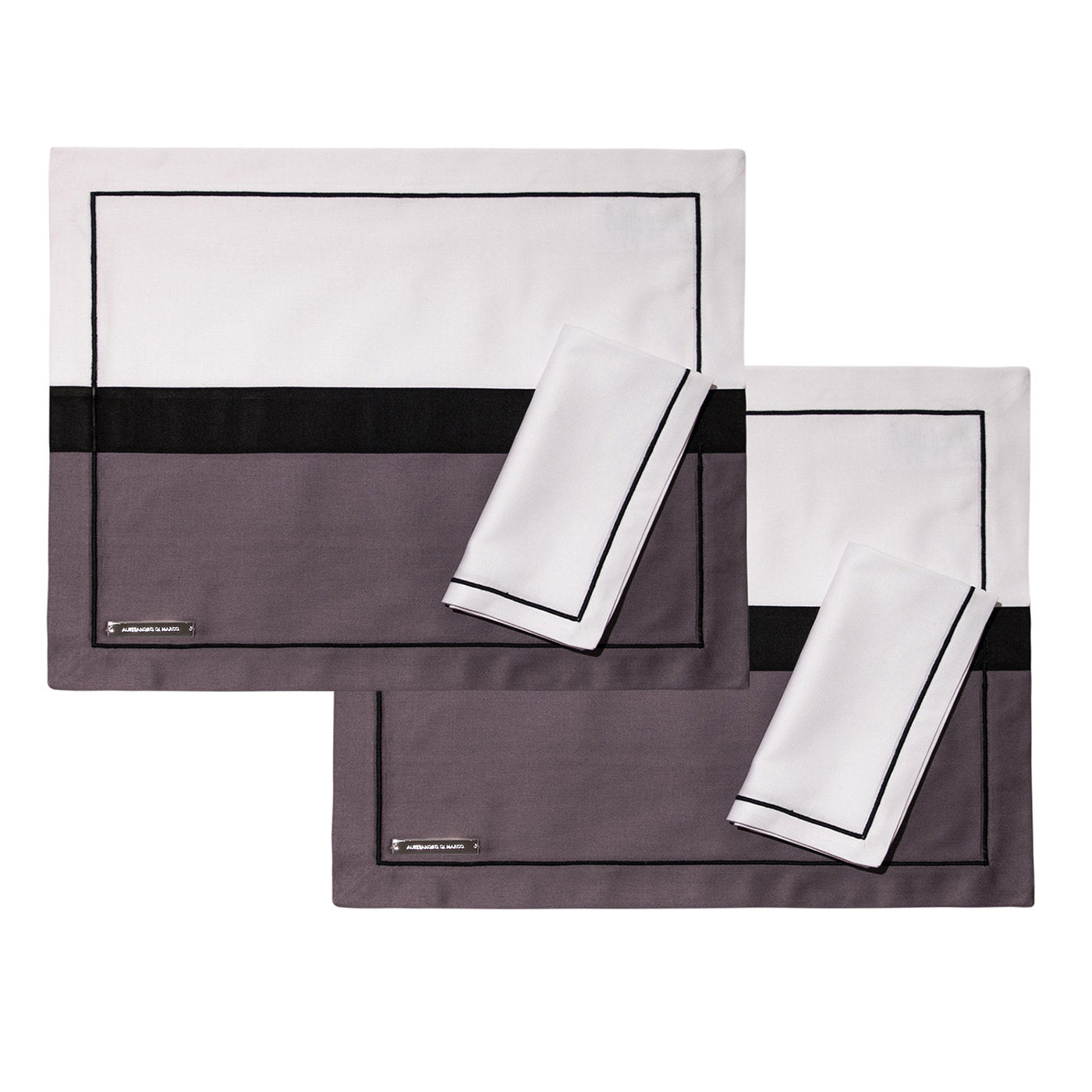 Tischsets und Servietten - Zweifarbig grau und weiß - Hauptansicht