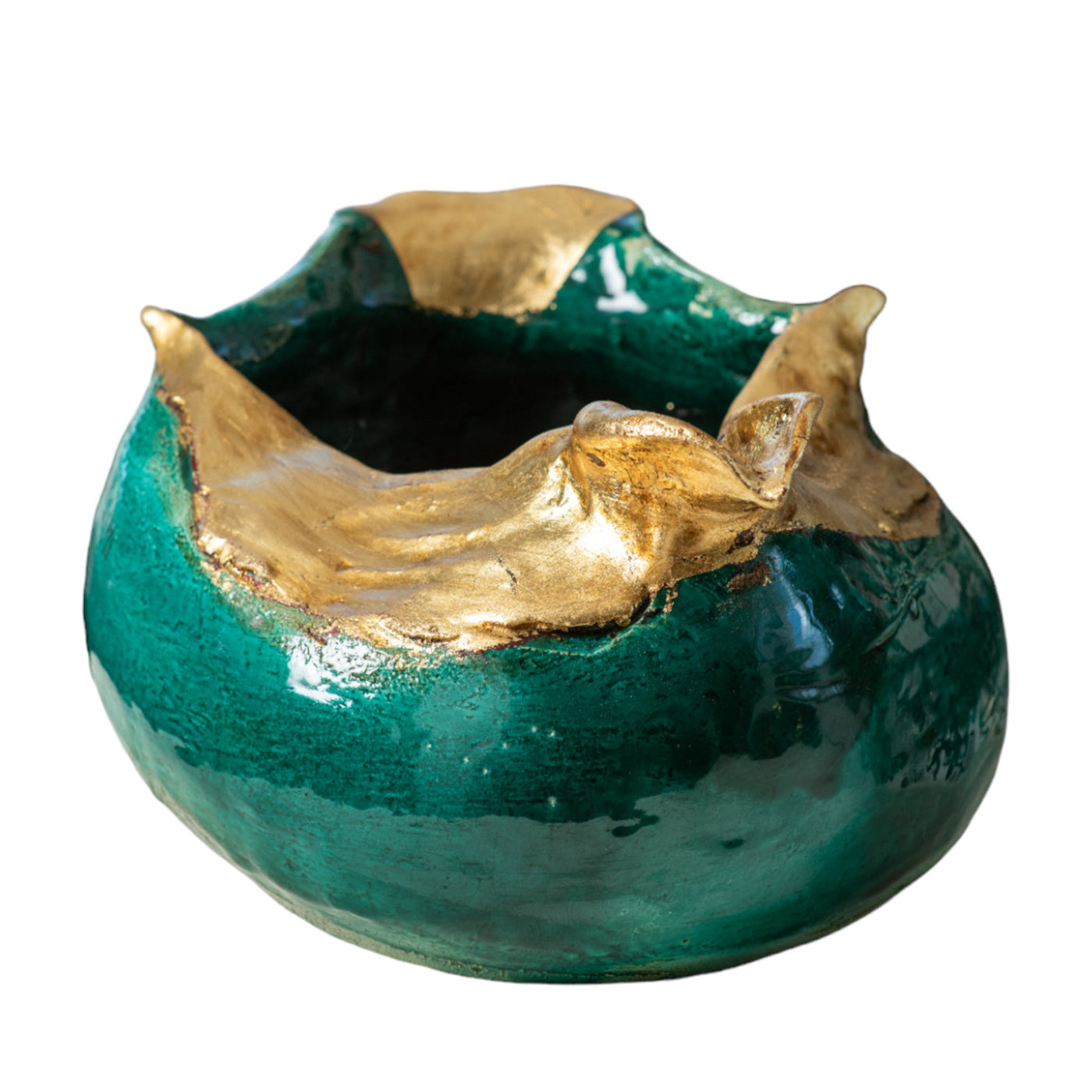 Centrotavola in ceramica La Colomba Della Pace Verdigris e foglie d'oro - Vista alternativa 1