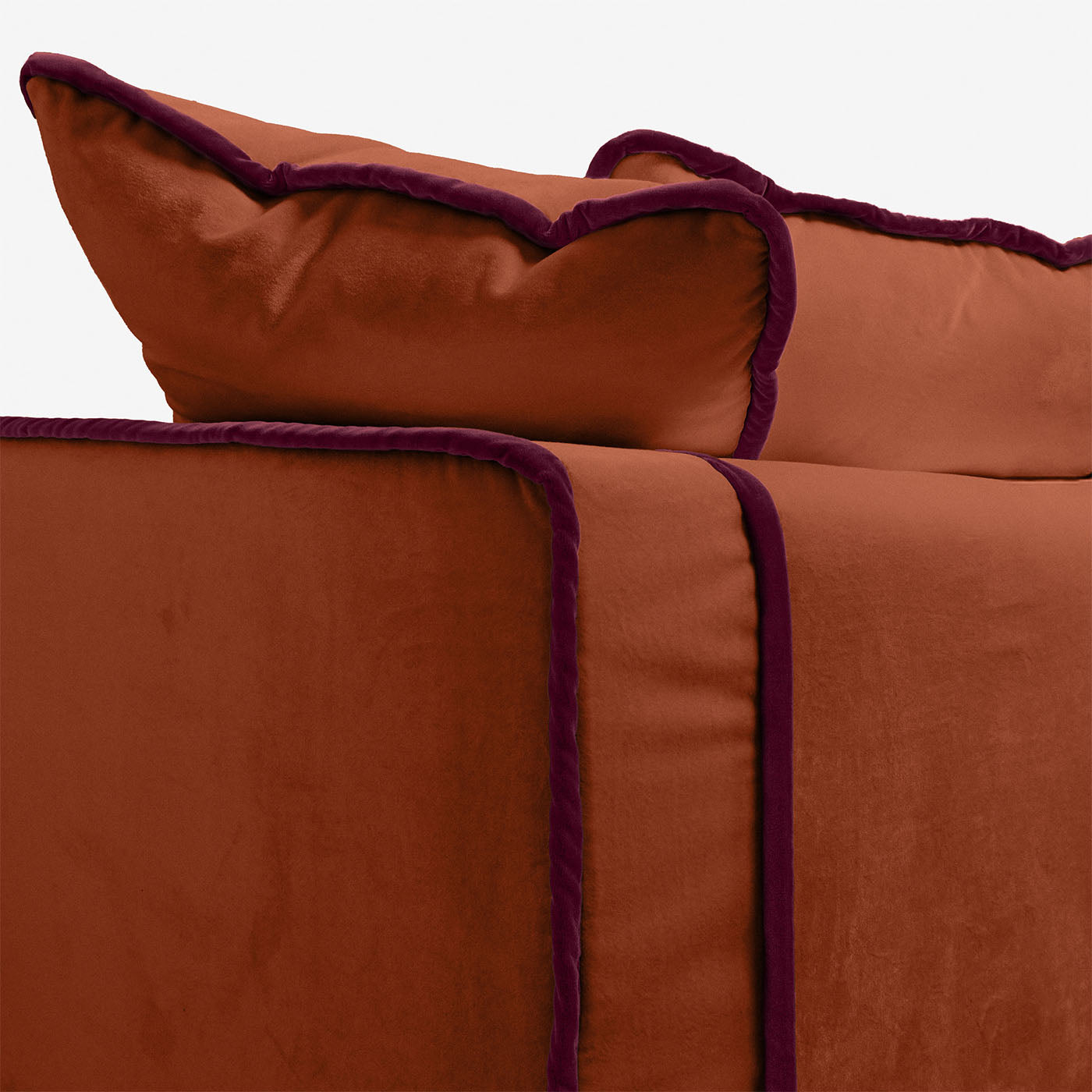 Rafaella Bio Orange & Burgundy Velvet 3 Seater Sofa - Alternative view 1