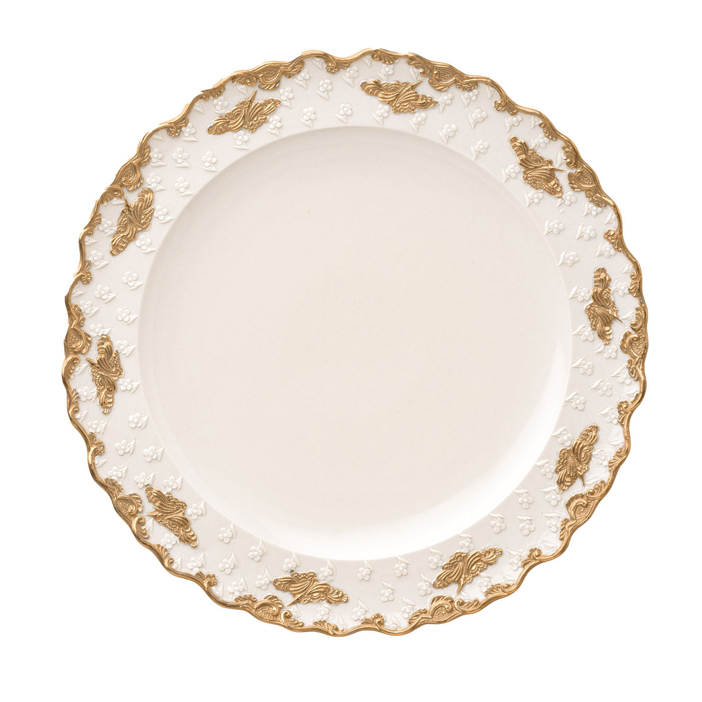 Lucia - Lot de 2 grandes assiettes plates blanches et dorées - Vue principale
