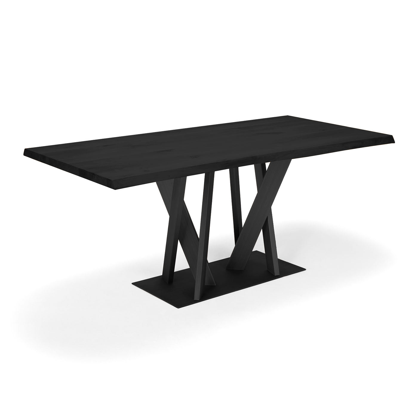 Table de salle à manger en bois d'arbre et acier noir par Luca Roccadadria - Vue alternative 1