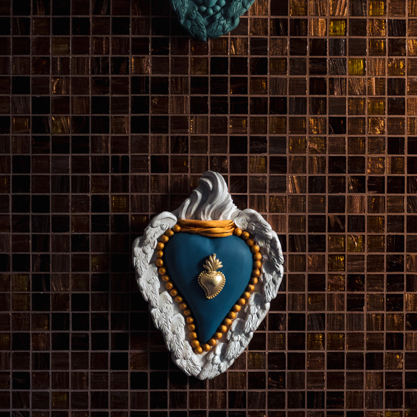 Corazón de cerámica azul mate - Vista alternativa 2