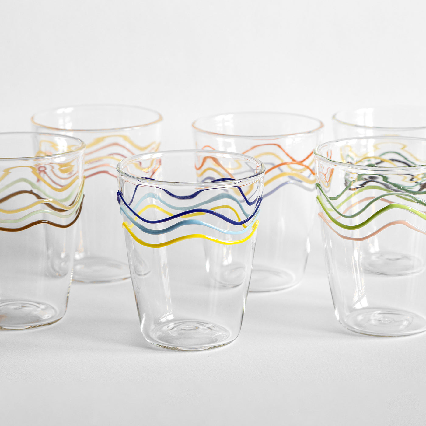 Cabinet De Curiosités Set Of 6 Water Glasses With Colored Waves - Alternative view 1