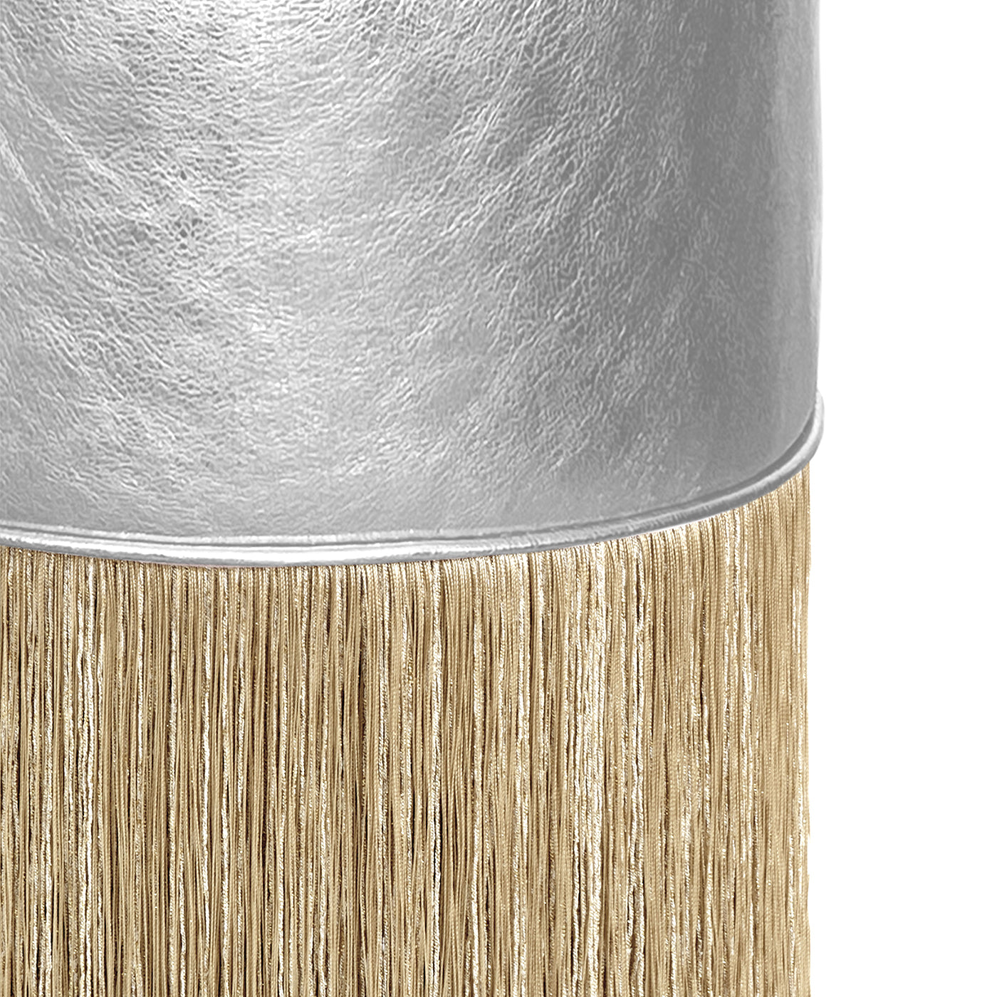 Gleaming Silver Leather Gold Fringes Pouf by Lorenza Bozzoli - Alternative view 1