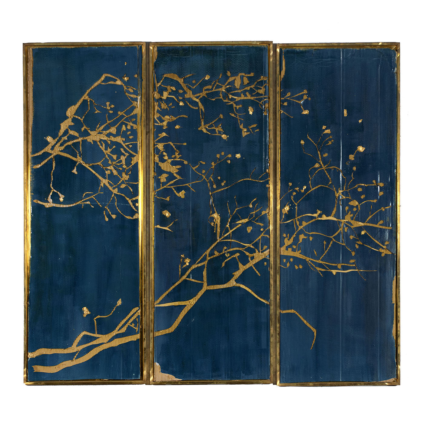 Panel de cartón estratificado tríptico azul y dorado - Vista principal