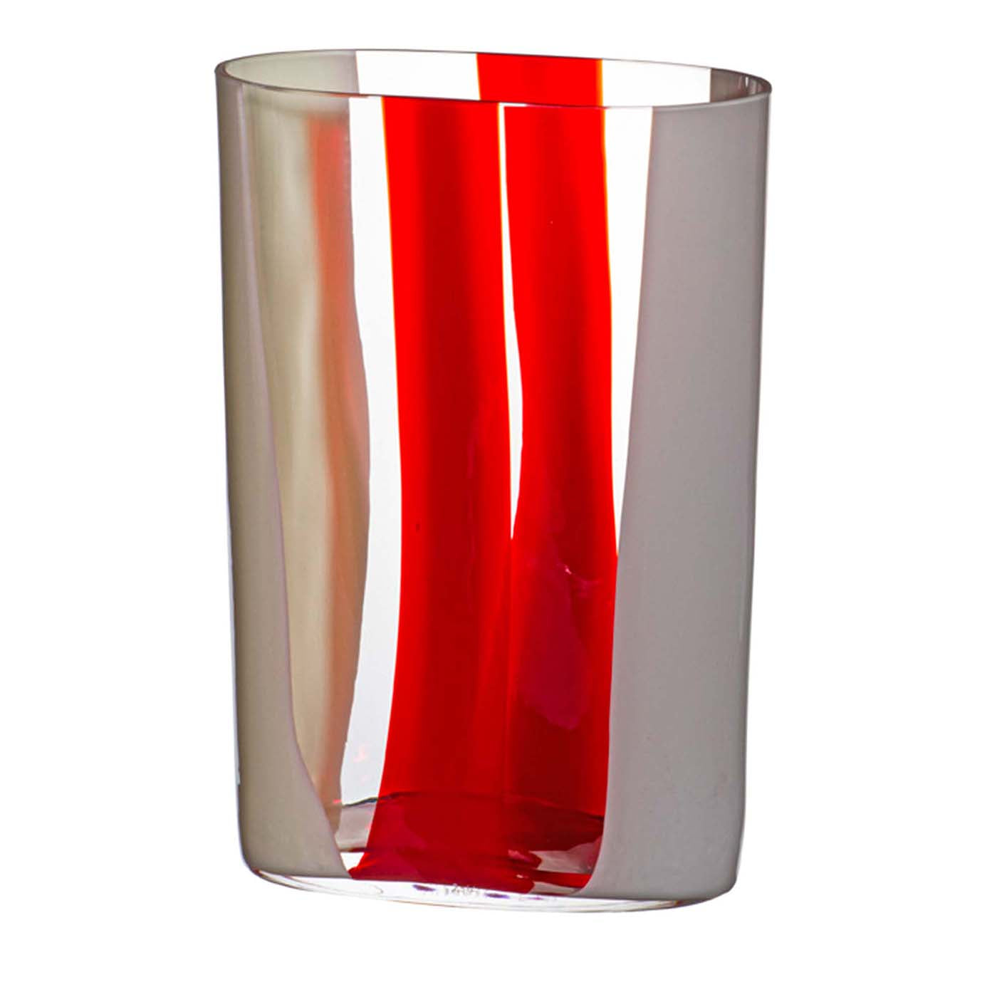 Vase Ovale à rayures blanches et rouges par Carlo Moretti #1 - Vue principale