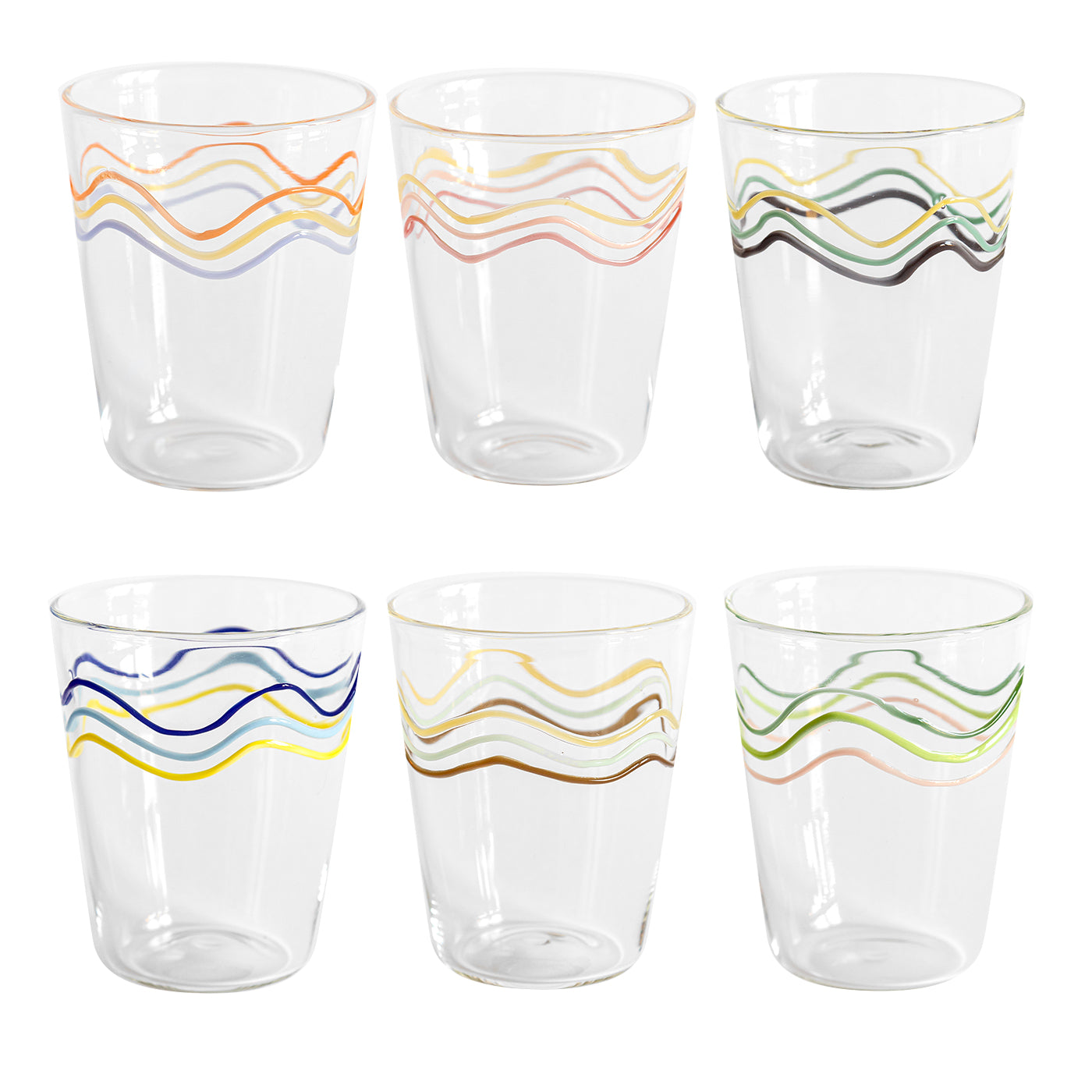 Cabinet De Curiosités Set Of 6 Water Glasses With Colored Waves - Main view