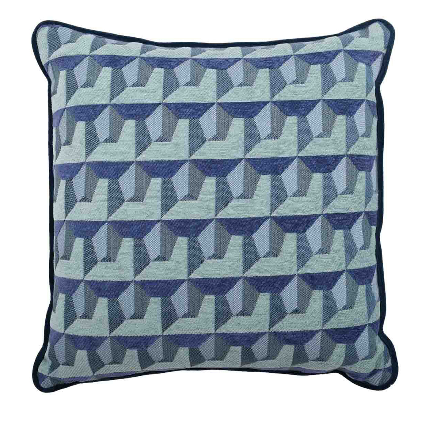 Cuscino Carrè blu in tessuto jacquard geometrico - Vista principale