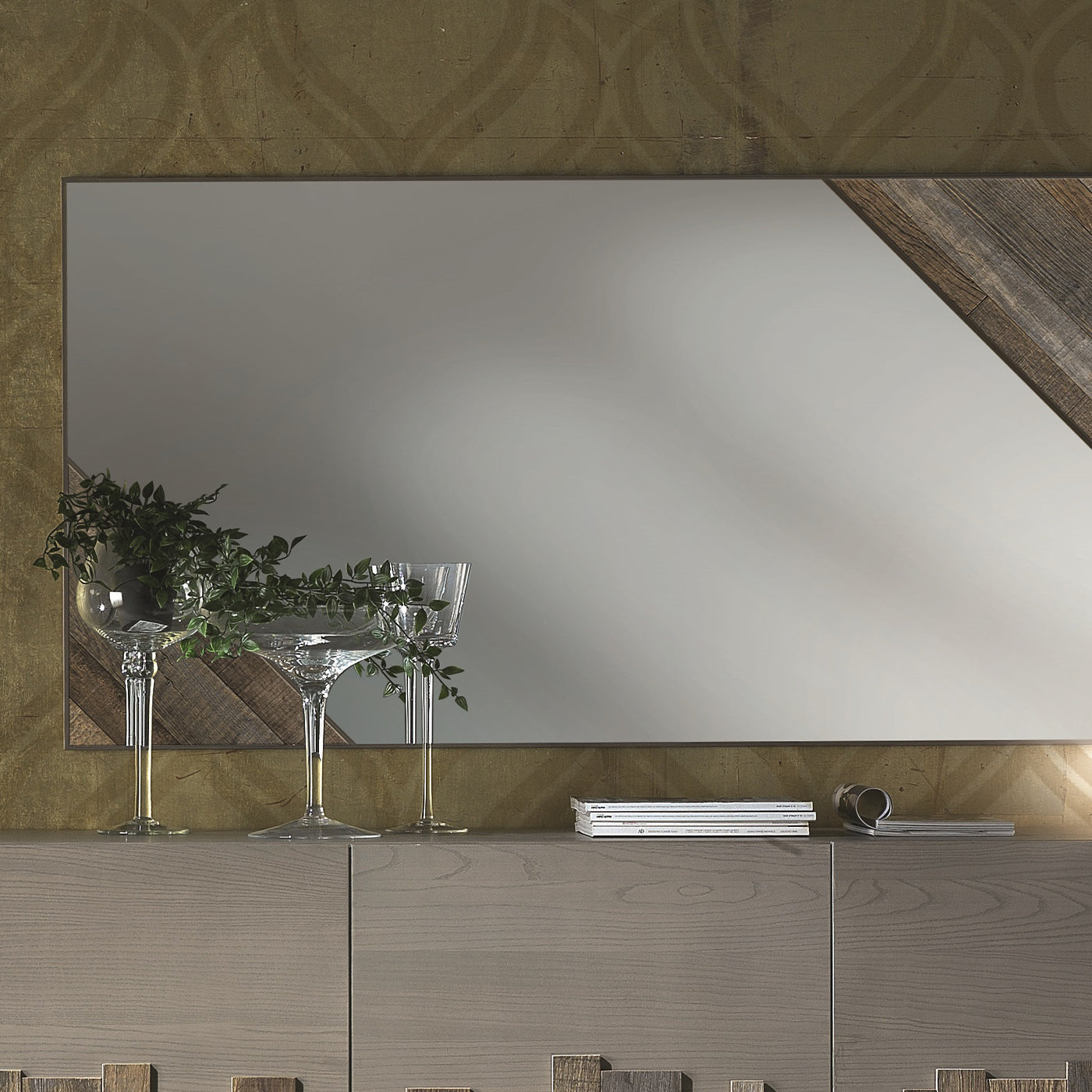Rectangular Mirror with Old Wood Inlays - Alternative view 1
