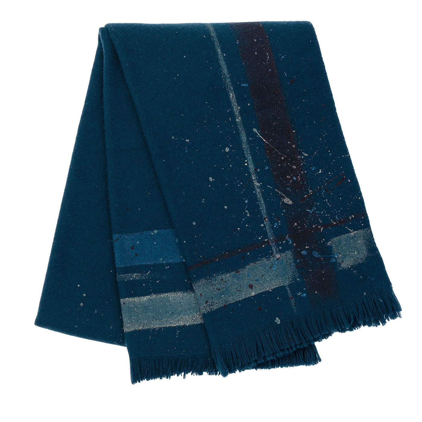 Painted Fringed Blue Blanket - Main view