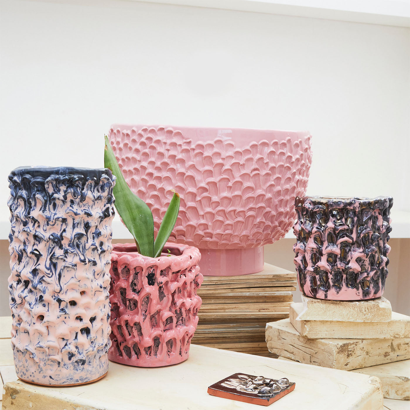 Centrotavola in Ceramica Onda Rosa Cipria Lucido - Vista alternativa 4