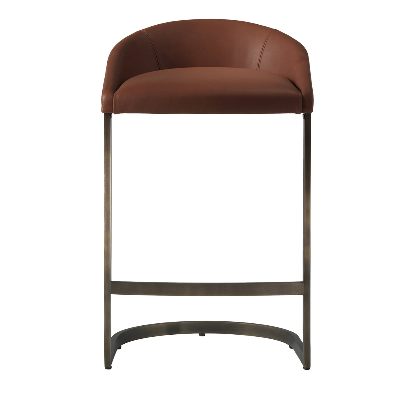 Sign brown leather with bronze finish brass base high stool - Main view