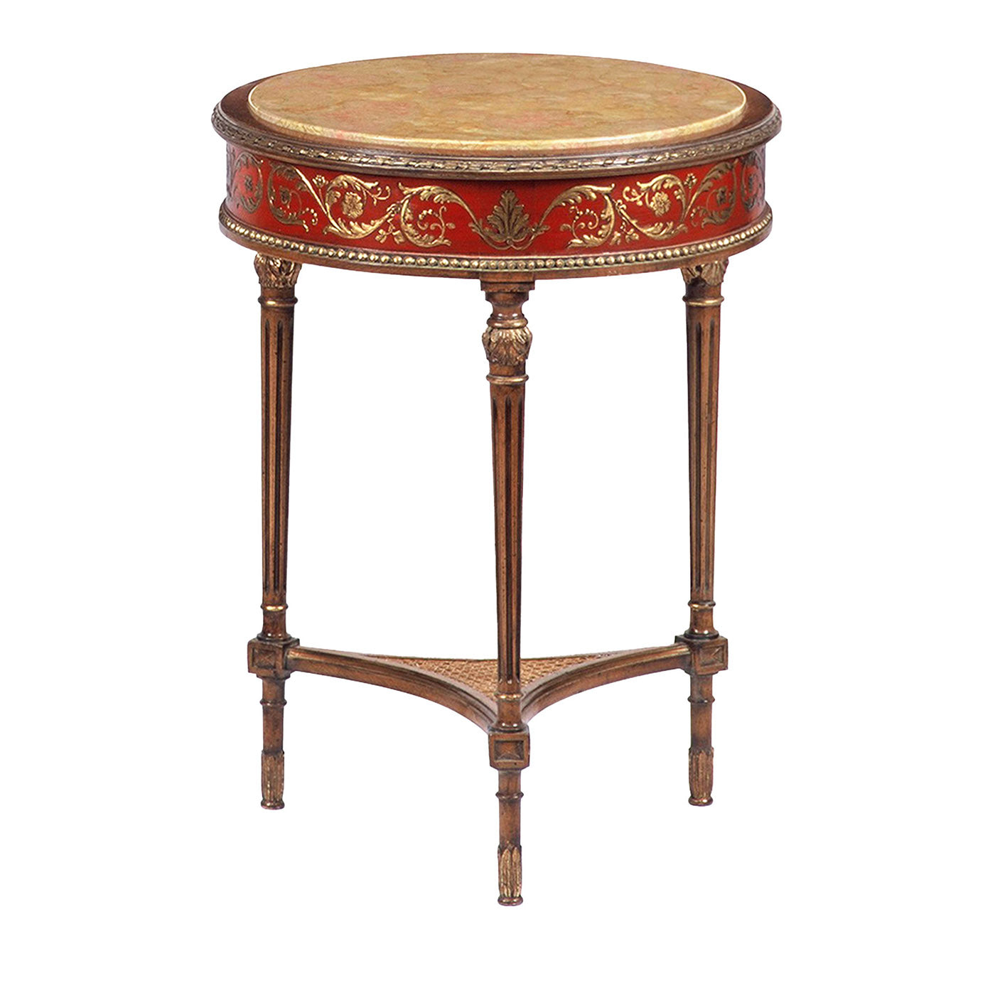 Tavolo d'appoggio francese in stile neoclassico in oro e rosso - Vista principale