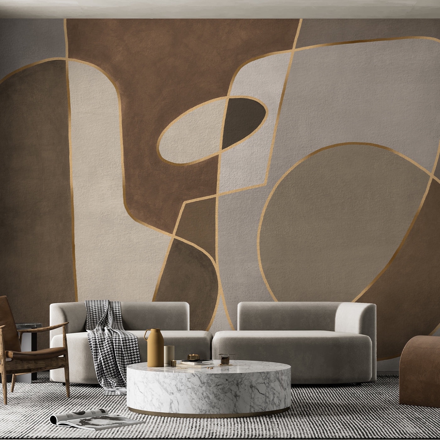 Papel pintado marrón con textura de formas sobre formas - Vista alternativa 1