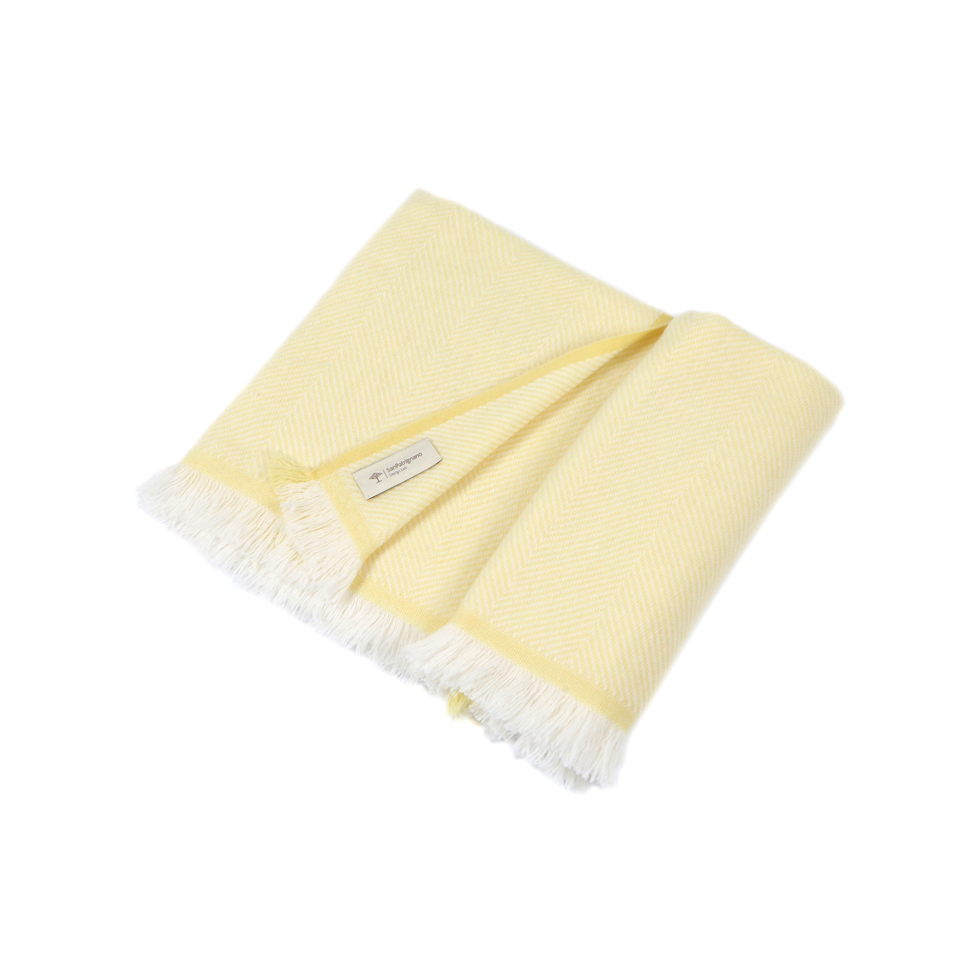 Cream and Lemon Yellow 100% Cashmere Baby Blanket with short fringes - Alternative view 1