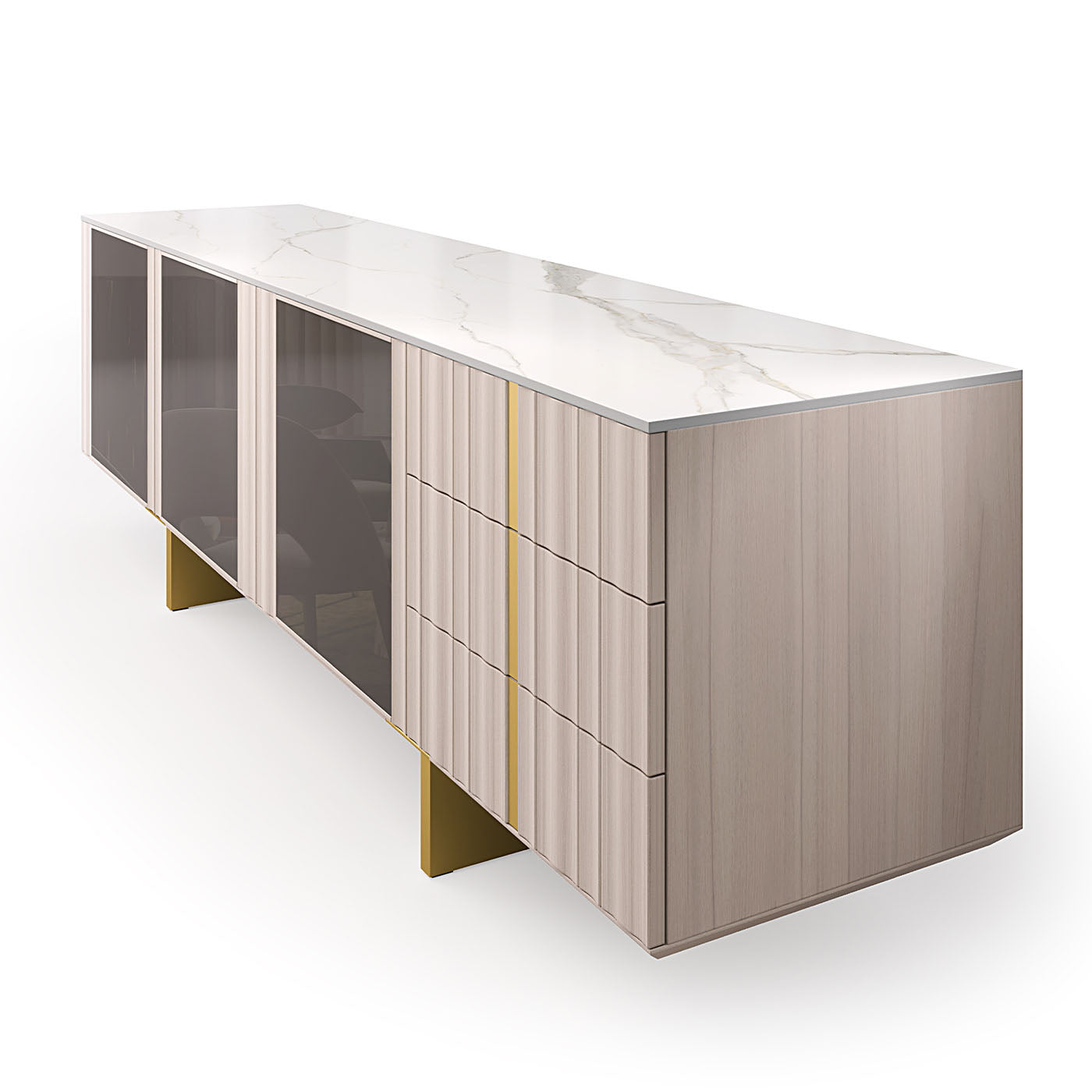 Solferino Canaletto walnut Concrete top Gres Calacatta lead lacquered doors sideboard - Alternative view 4