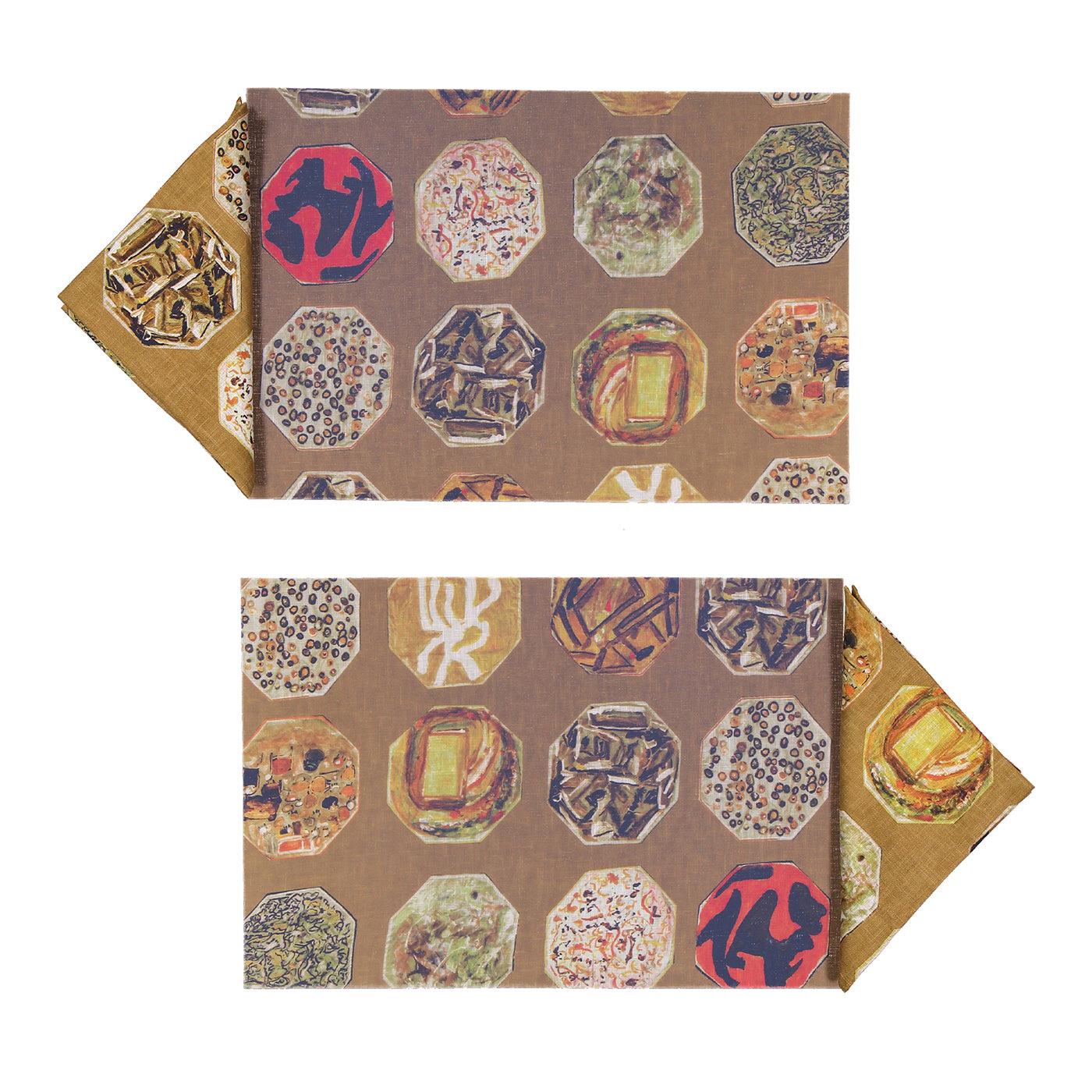 Medallions Set of 2 Rectangular Coated Brown Placemats and Napkins - Main view