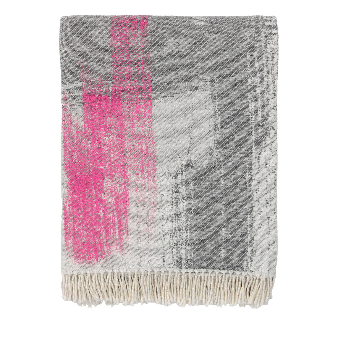 Painted Fringed Pink & Gray Blanket - Main view