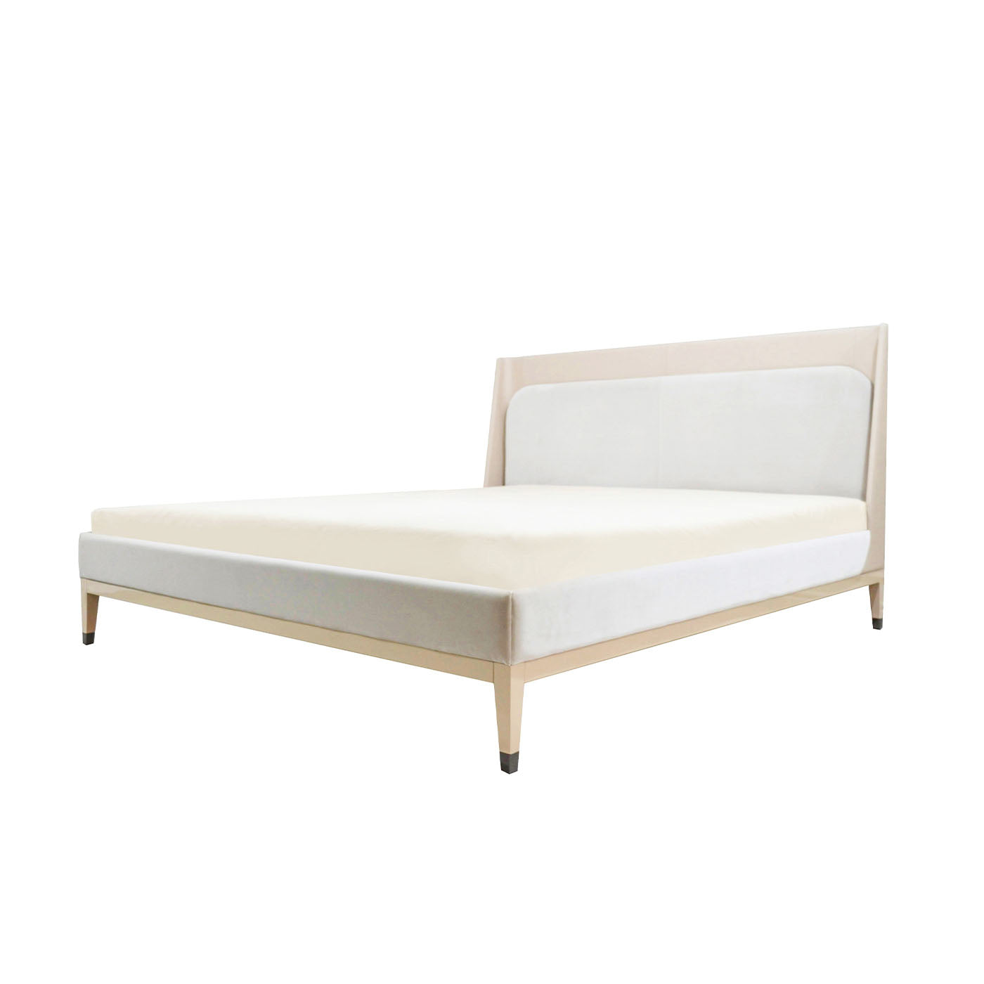 Italian Bed Upholstered Nubuck and Velvet with Wooden Legs - Alternative view 1
