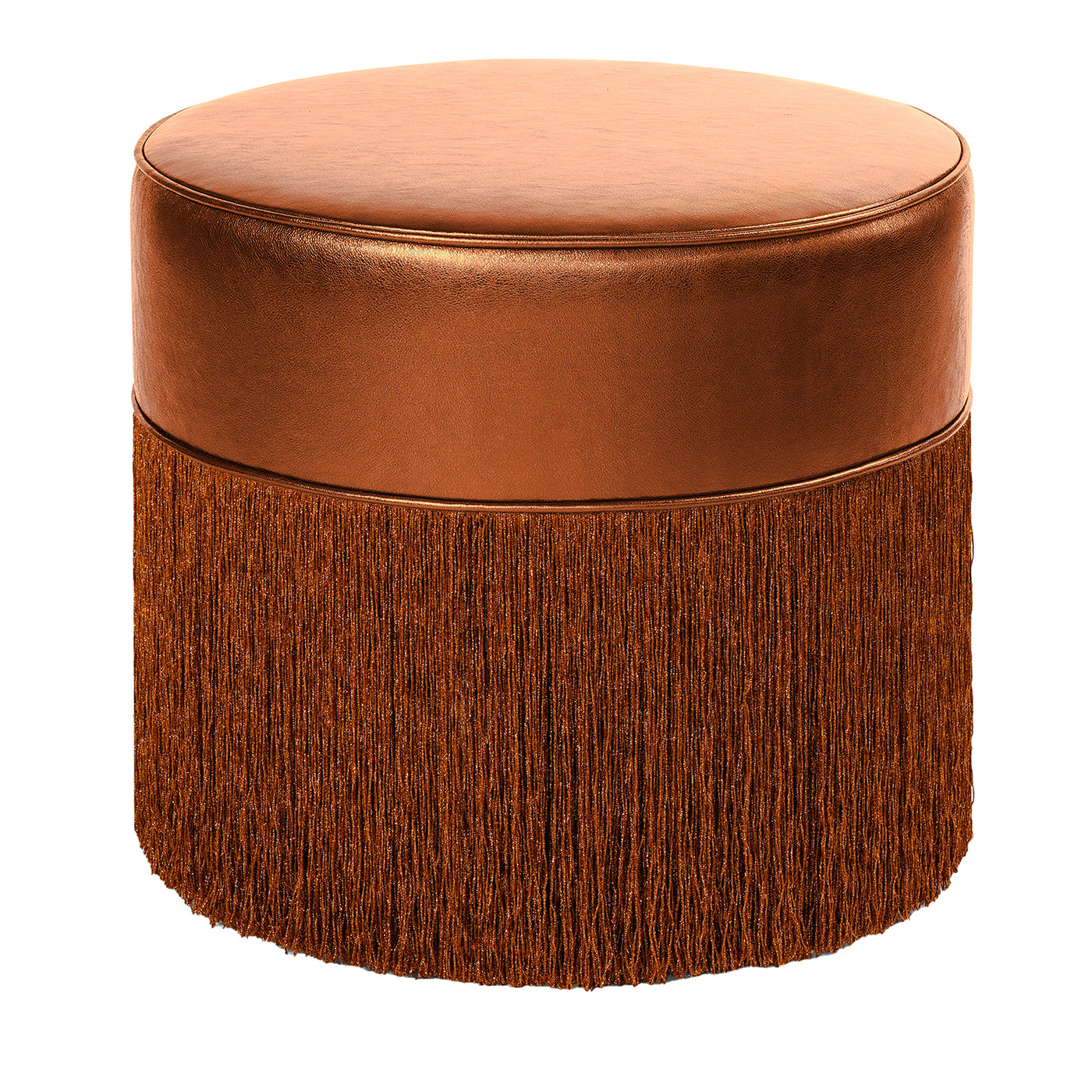 Gleaming Bronze Metallic Leather with Lurex Fringes Pouf - Main view