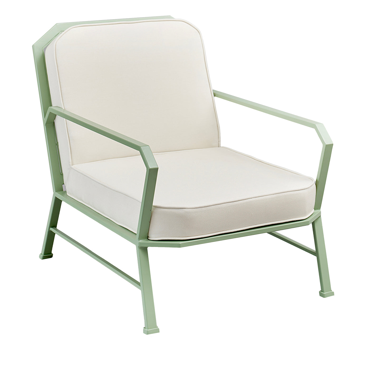 Waldgrüner und weißer Sessel von Officina Ciani aus rostfreiem Stahl - Hauptansicht