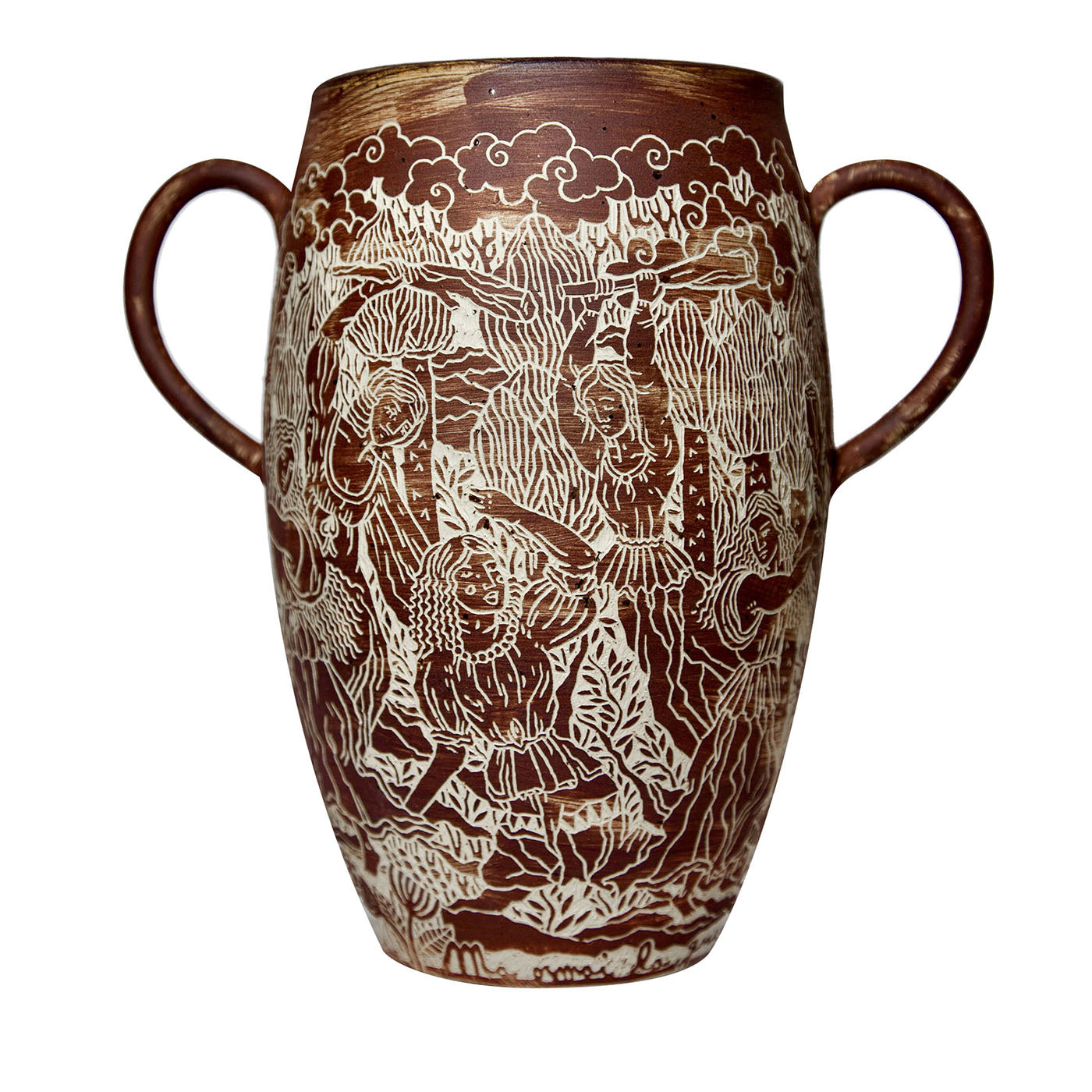 Death Of Orpheus Red Stoneware Vase With Handles - Main view