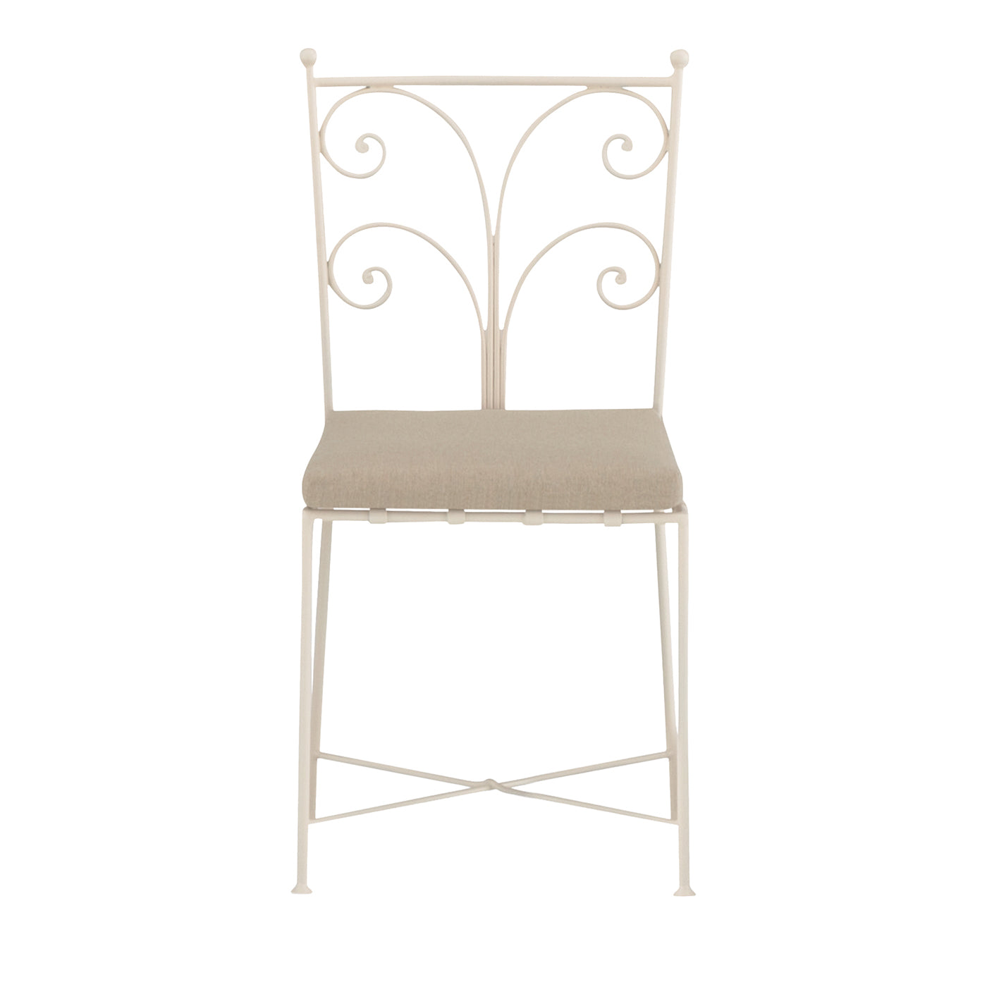 Acanta Wrought Iron White Cushioned Chair (Chaise blanche en fer forgé avec coussin) - Vue principale