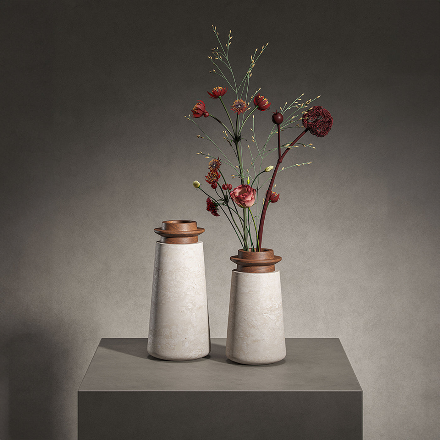 Kleine Vase Tivoli aus Travertin und Nussbaum von Ivan Colominas - Alternative Ansicht 3