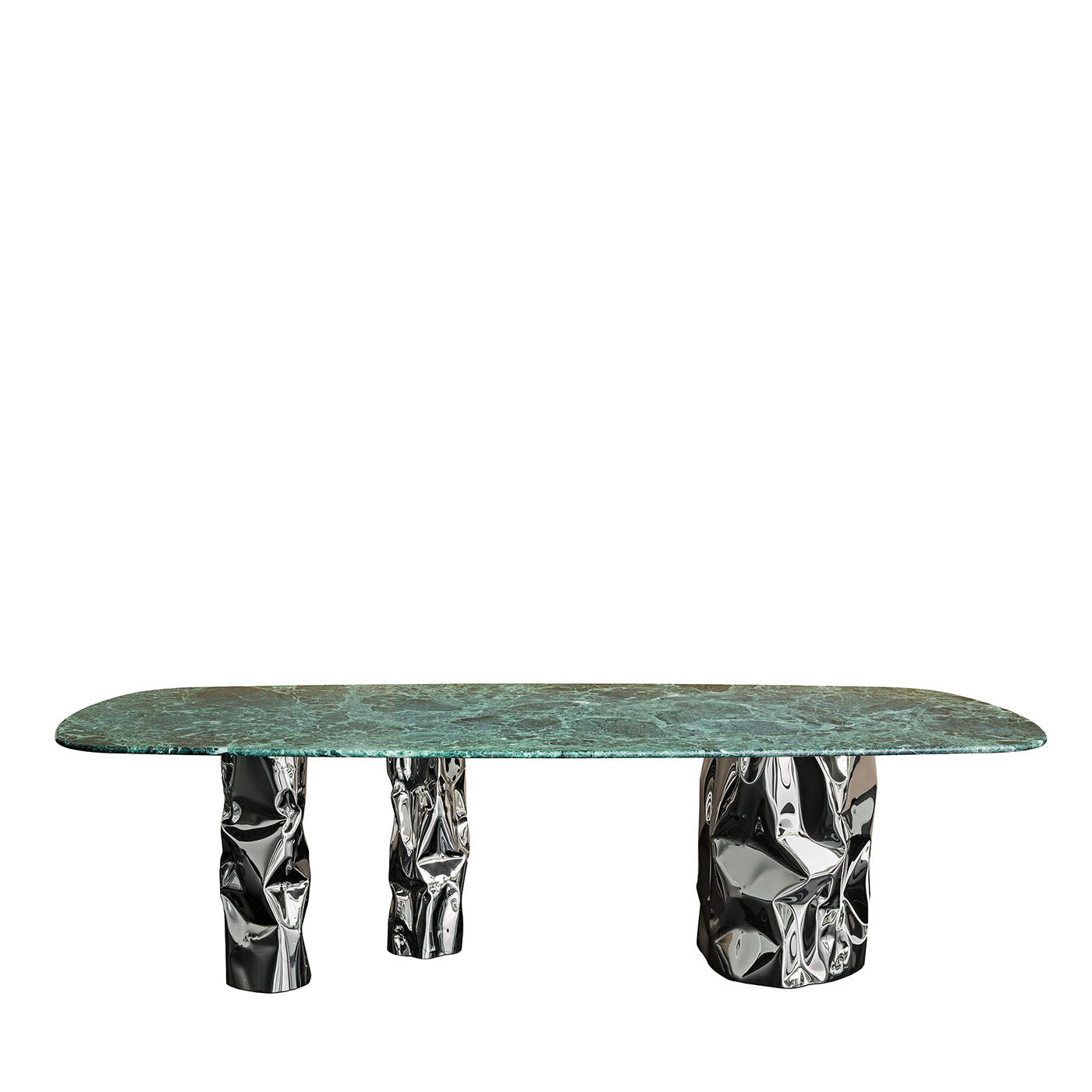 Table de salle à manger Lotus Verde Alpi en marbre et acier  - Vue principale