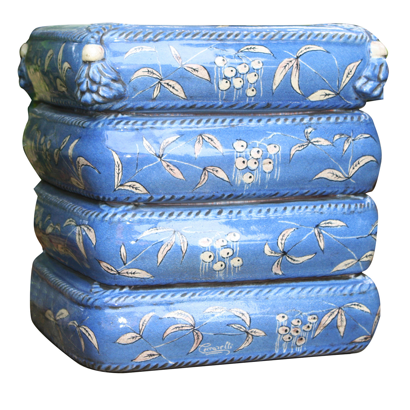 Pouf en céramique bleu à 4 coussins - Vue principale