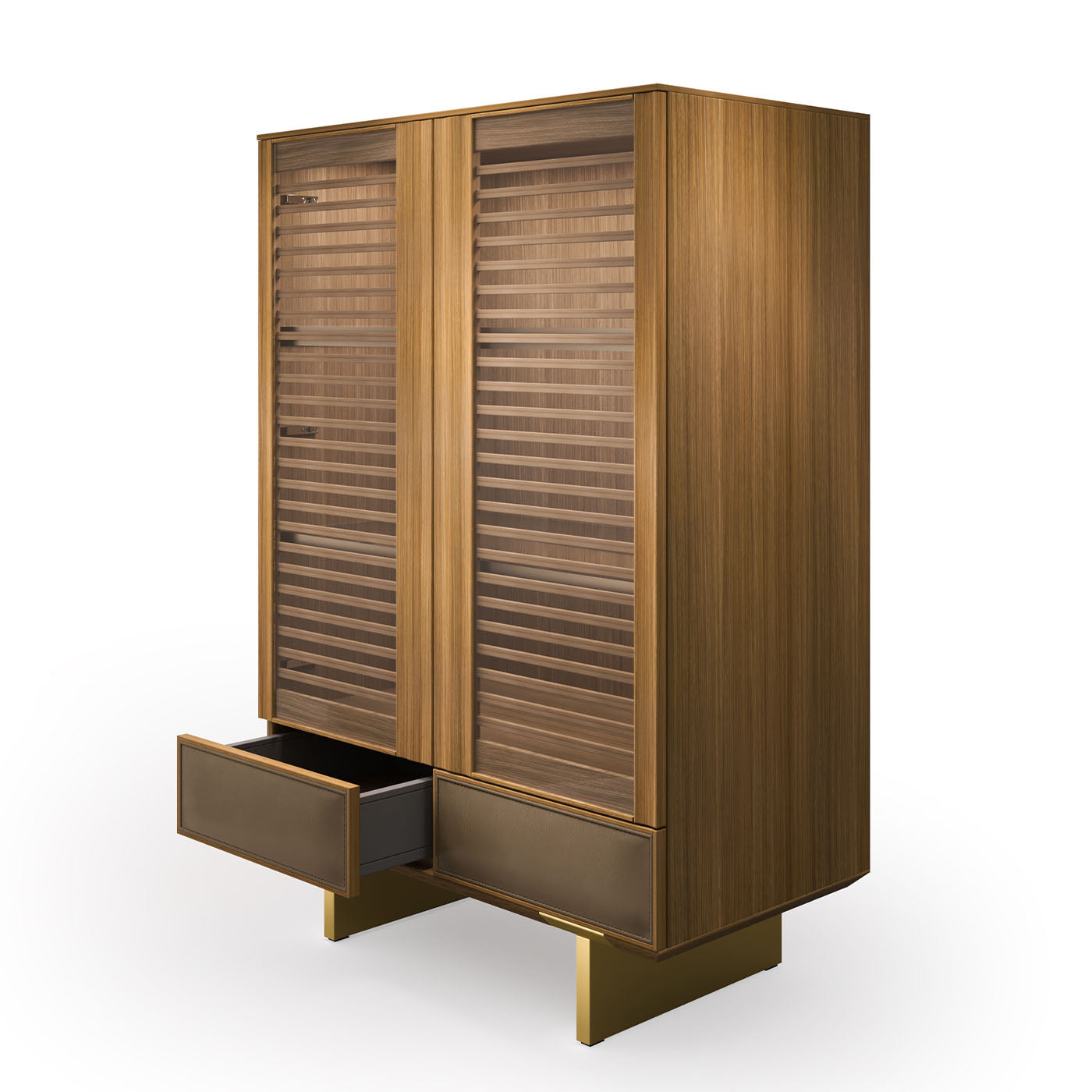 Solferino walnut Canaletto natural glass doors slats drawer leather Sideboard - Alternative view 3