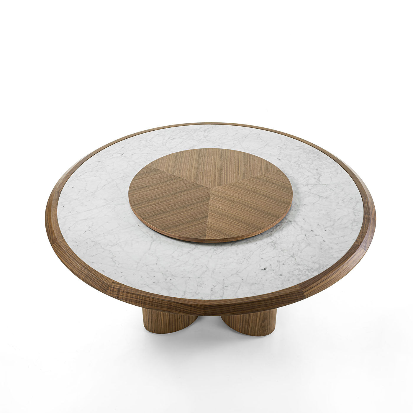 Diamantener Tisch mit Carrara-Marmorplatte und hölzerner Ablagefläche - Alternative Ansicht 1