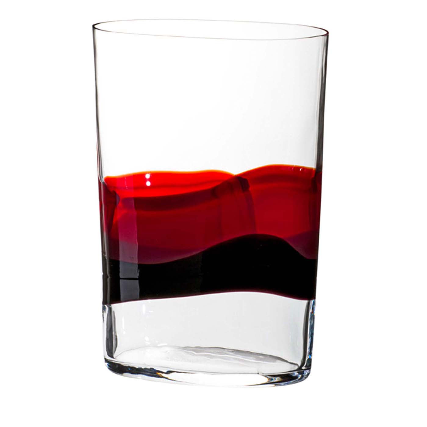 Ovale Rote und schwarze wellen transparente vase von Carlo Moretti - Hauptansicht
