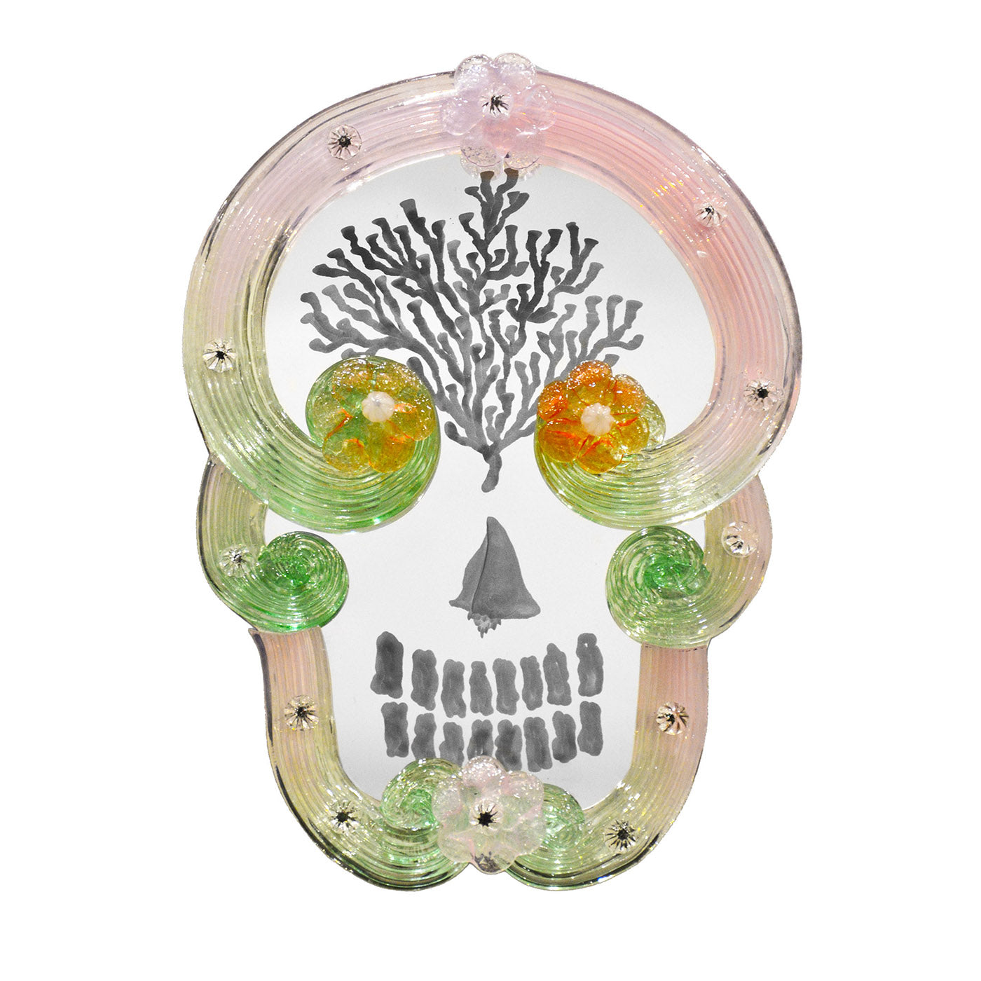 Espejo Pop Skull Pequeño Rosa y Verde By Bradley Theodore - Vista principal