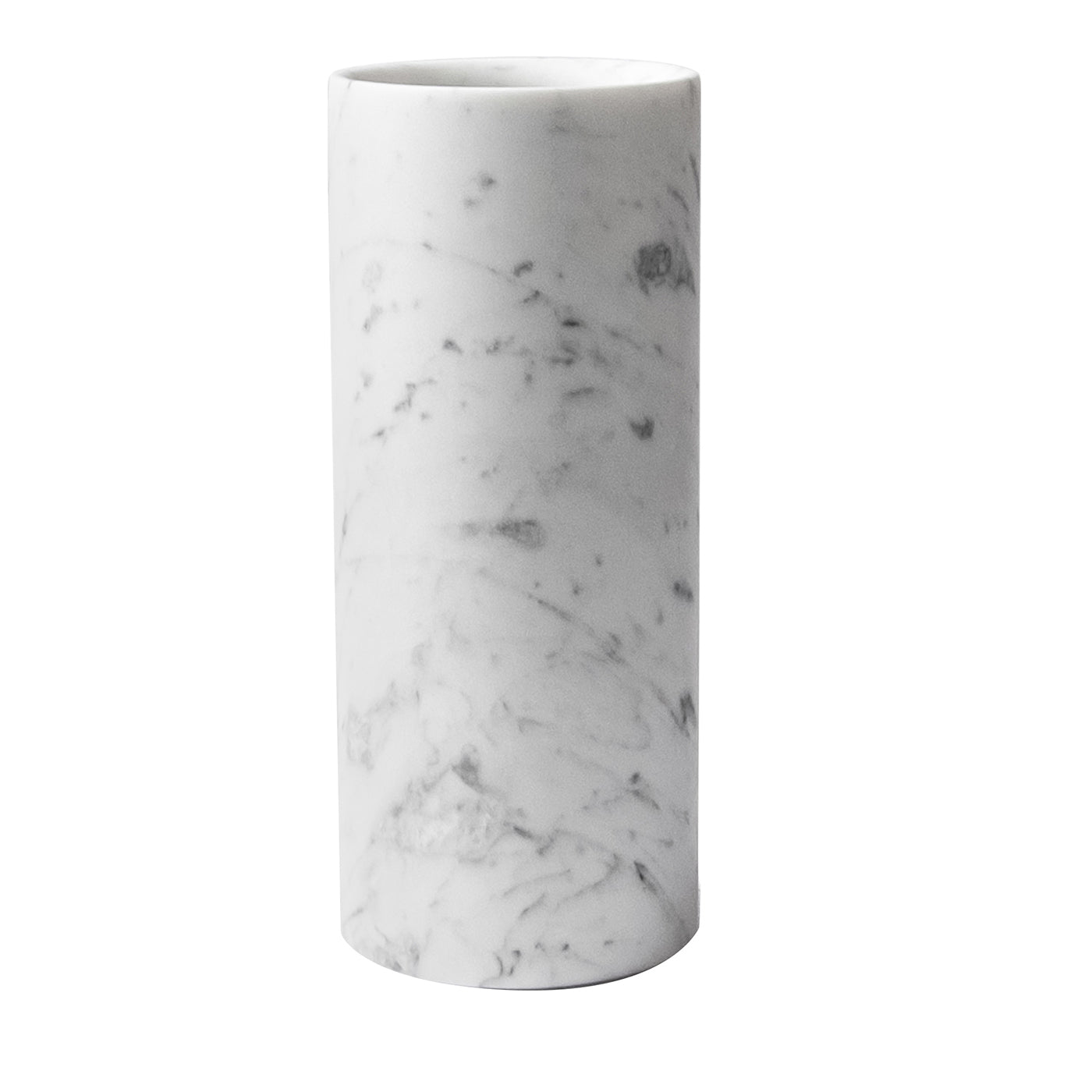 Zylindrische Vase aus satiniertem weißem Carrara-Marmor - Hauptansicht