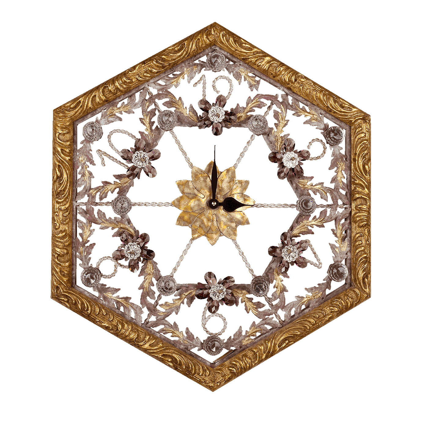 Reloj de pared octogonal floral dorado - Vista principal