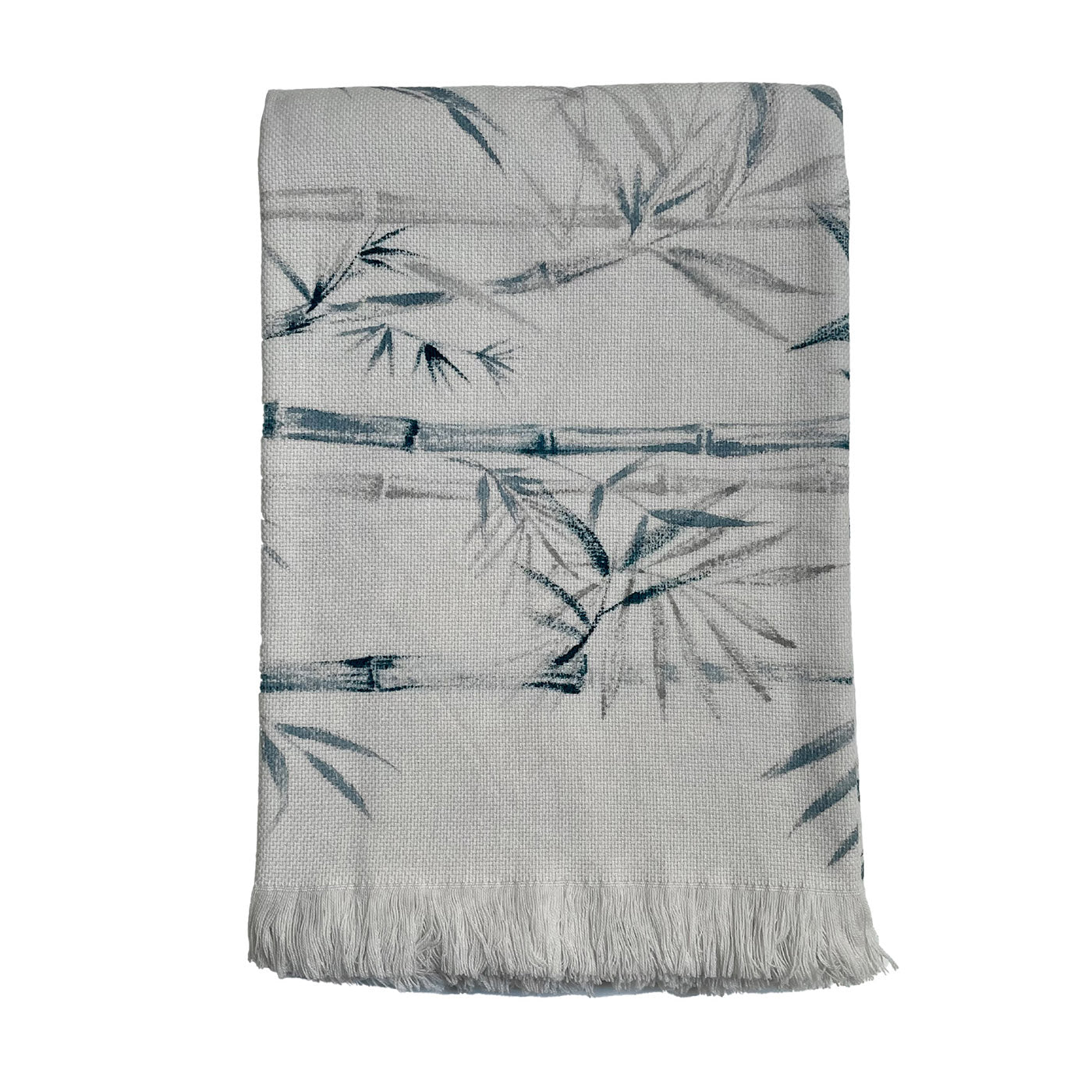 Handbemalte Decke aus Bambus mit Fransen in Off-White - Hauptansicht
