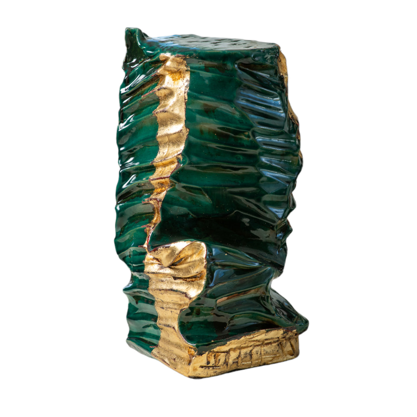 Io Sono Qui, Aspettami Green & Gold-Leaf Ceramic Sculpture - Alternative view 1