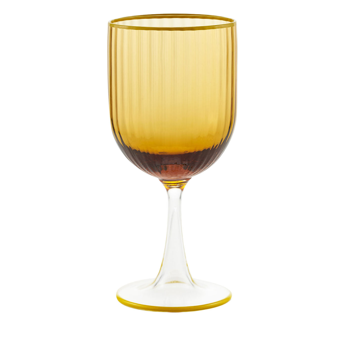 Ensemble de deux verres à vin rouge jaune et ambré soufflés à la bouche  - Vue principale