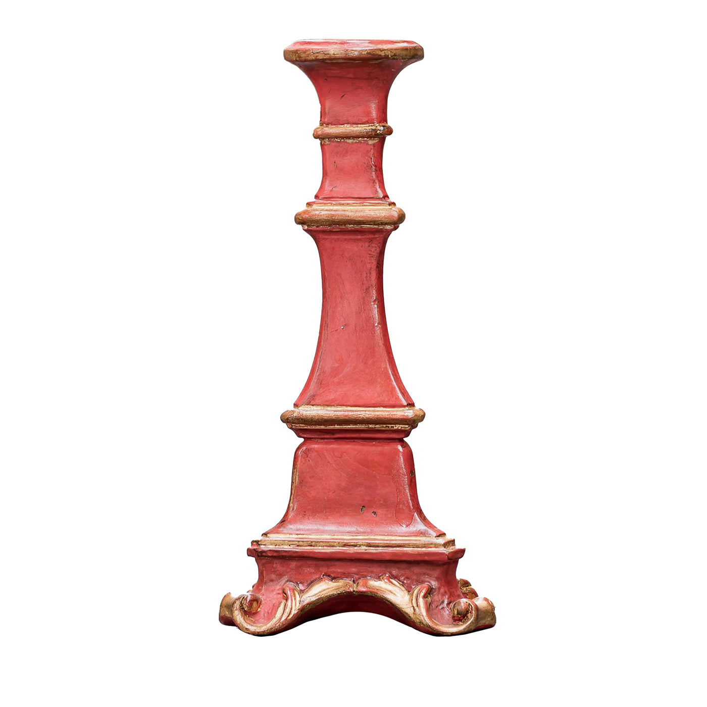 Red and Golf-Leaf Small Gubbio Candle Holder - Main view