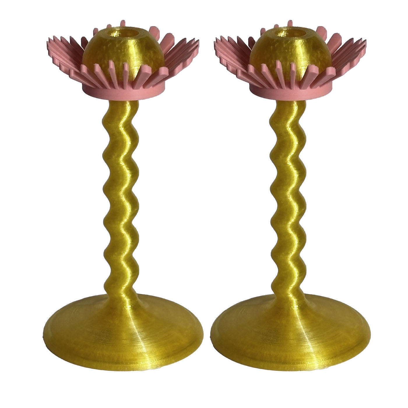 Set Of 2 Blooming Gold And Pink 3D Printed Candle Holders - Main view