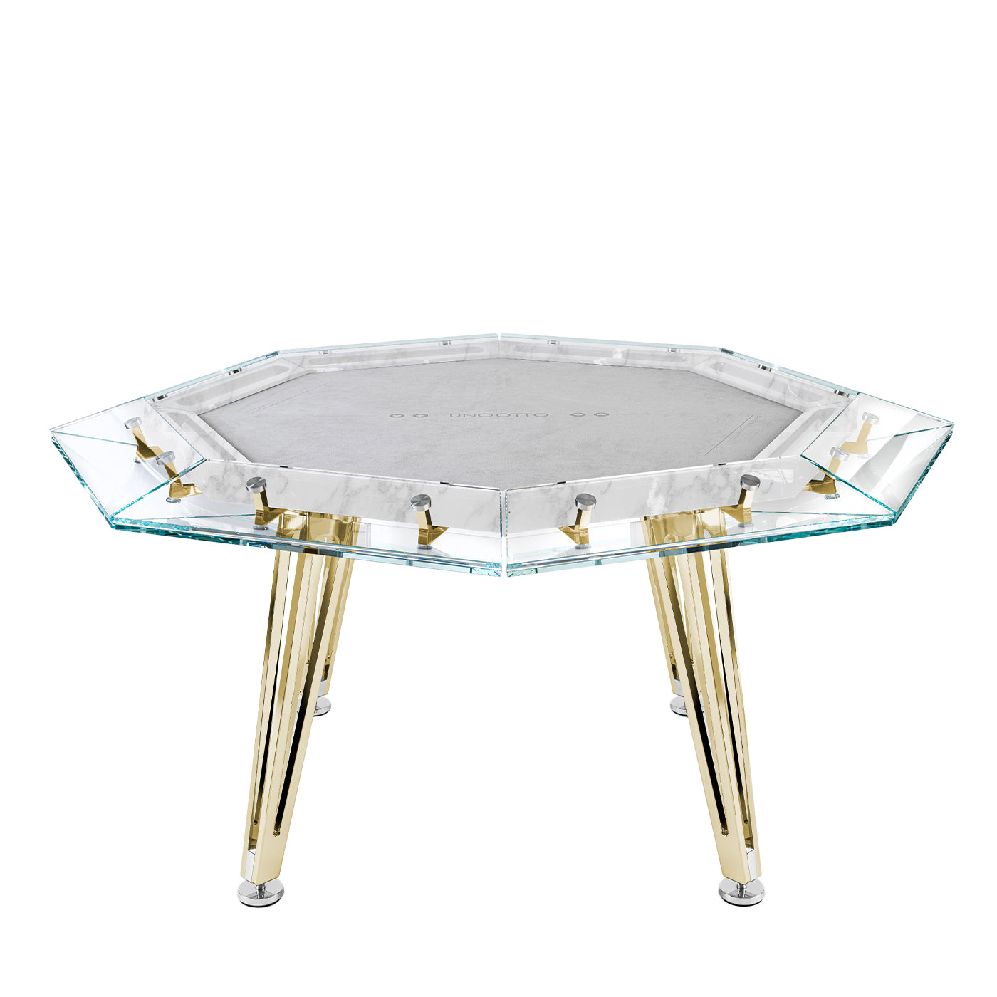 Unootto Tavolo da gioco 8 giocatori in marmo bianco e oro di Carrara - Vista principale