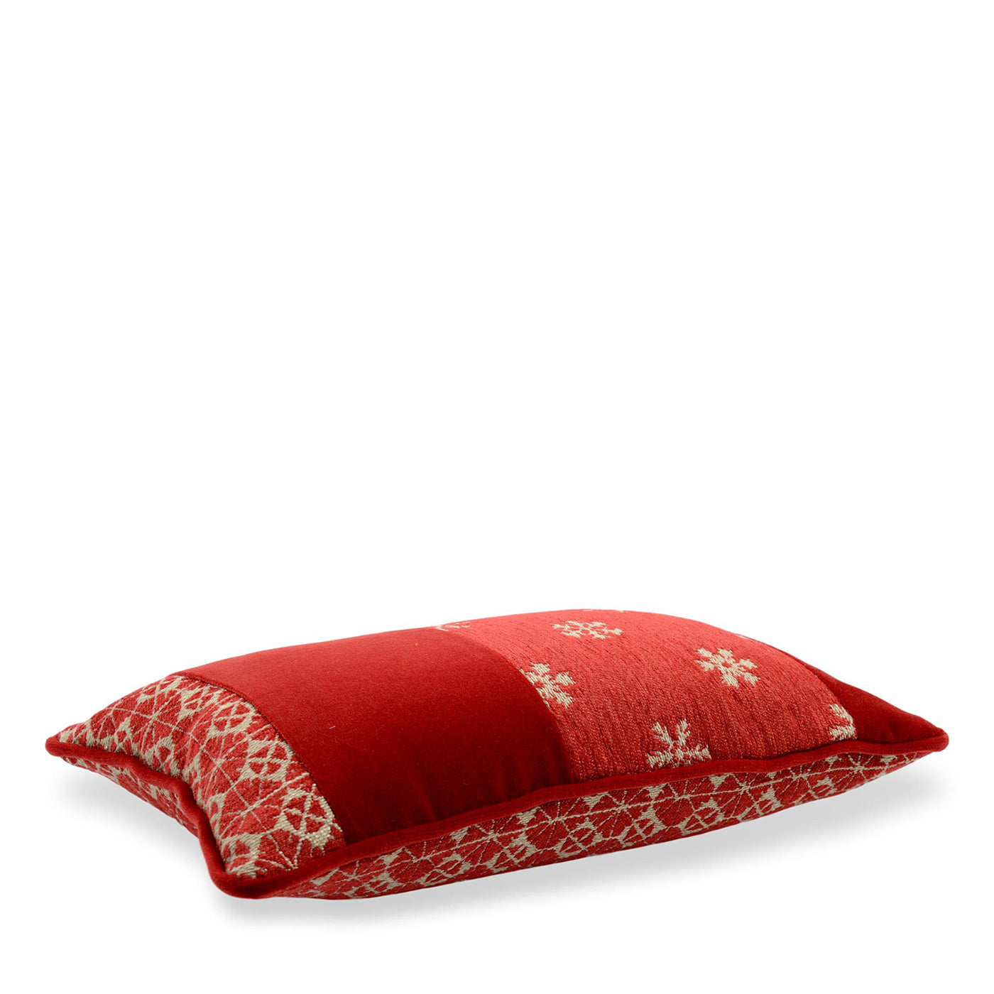 Jacquard fabric and cotton velvet Red Bandè Cushion - Alternative view 1