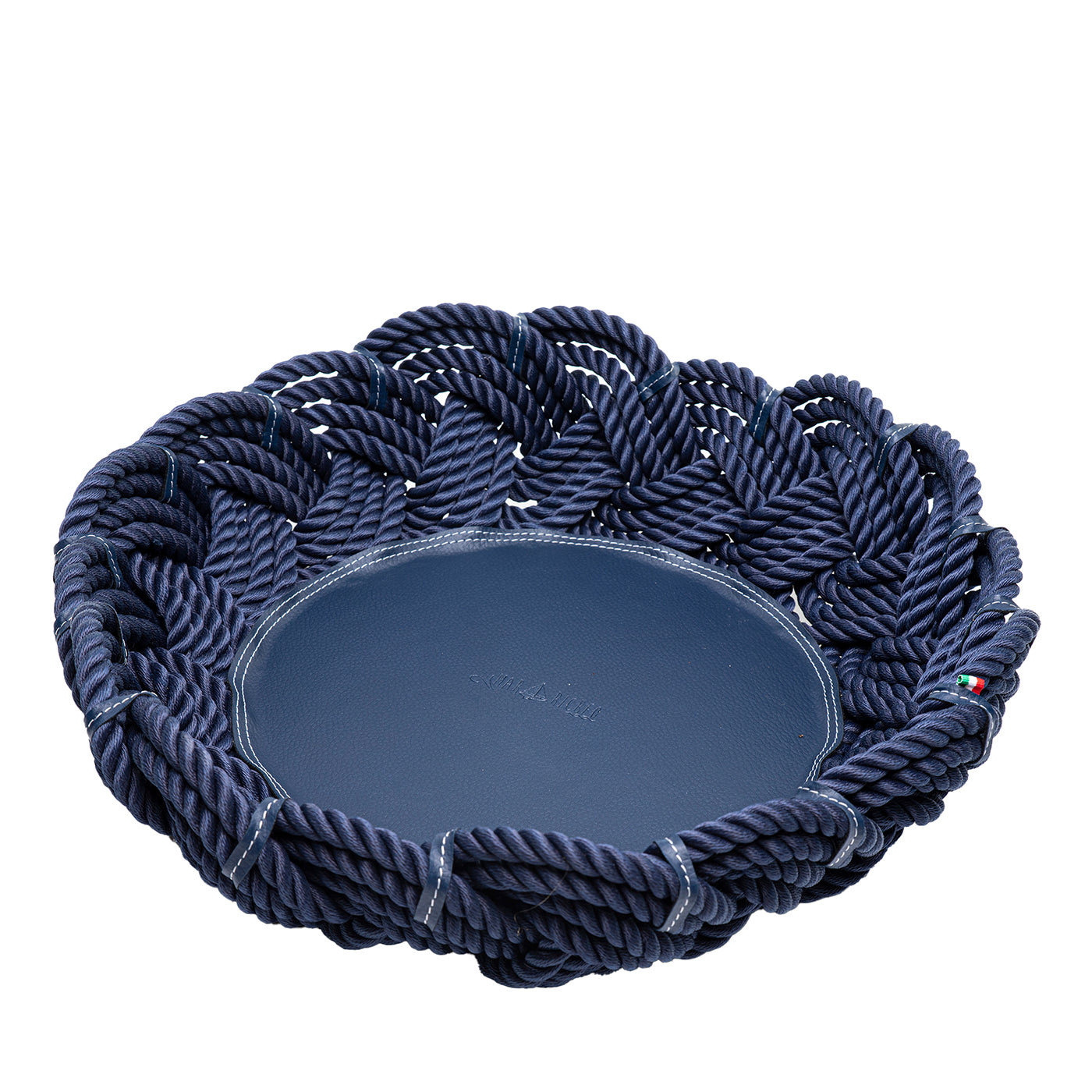 Cuenco de centro de mesa extragrande azul de cuero ecológico y cuerda - Vista principal