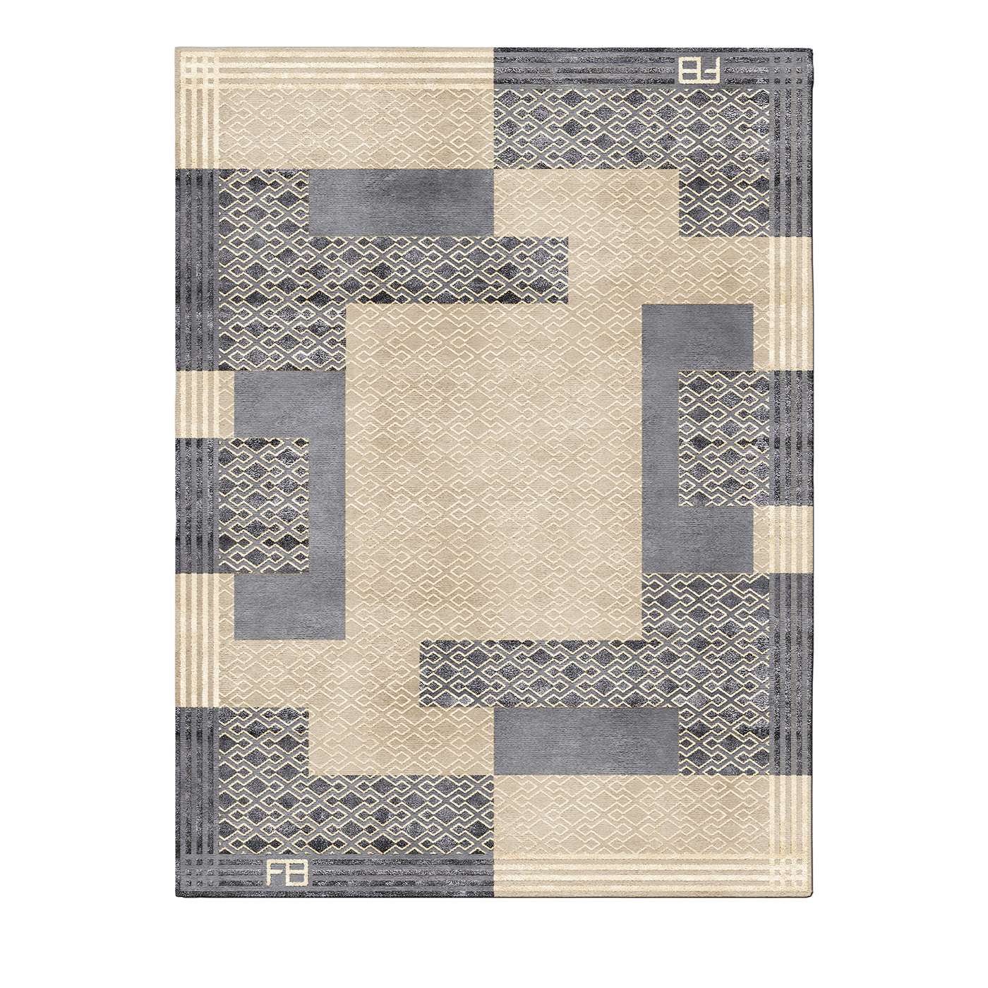 Deco' Art Deco-Inspired Rug in Beige and Deep Gray Tones - Main view