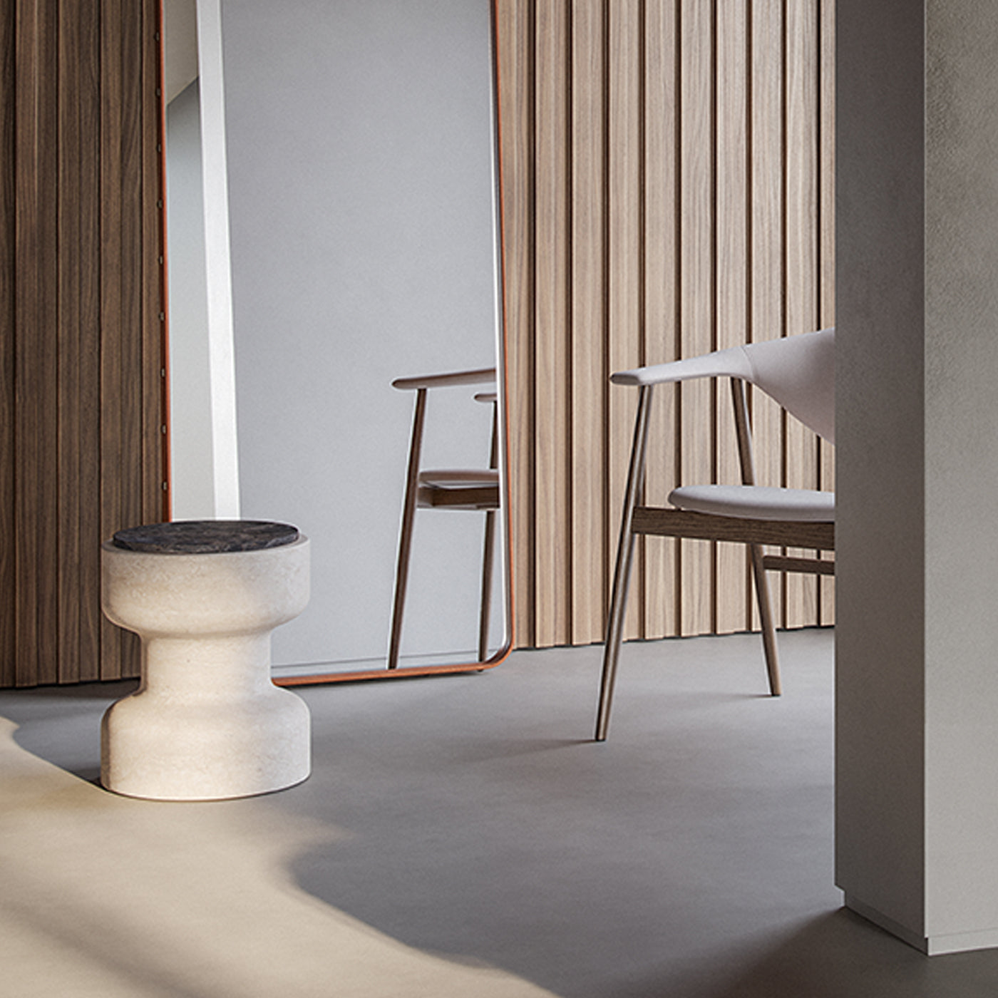 Tivoli Stool in travertine and marble by Ivan Colominas - Alternative view 3